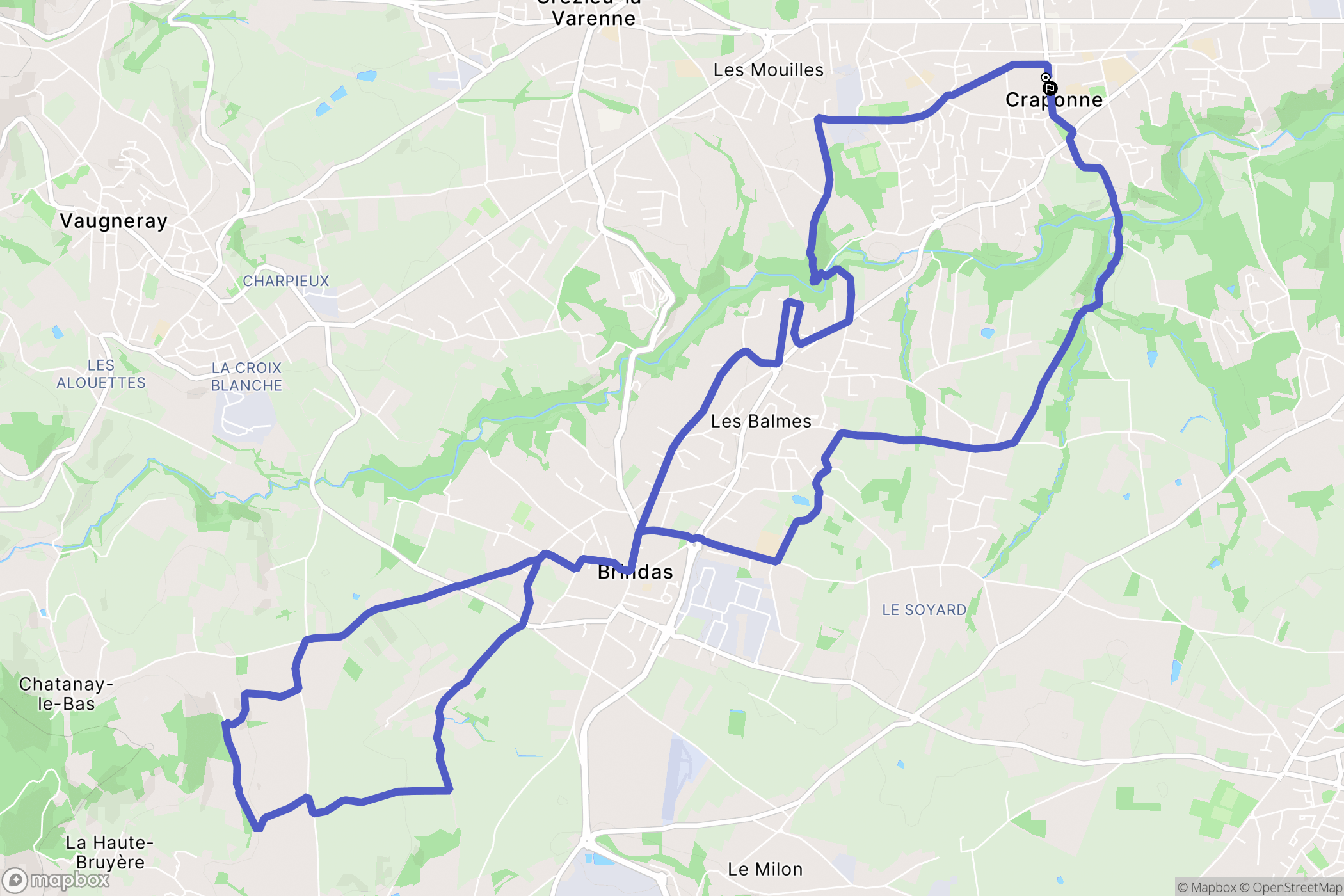 Craponne : carte du parcours de randonnée - France