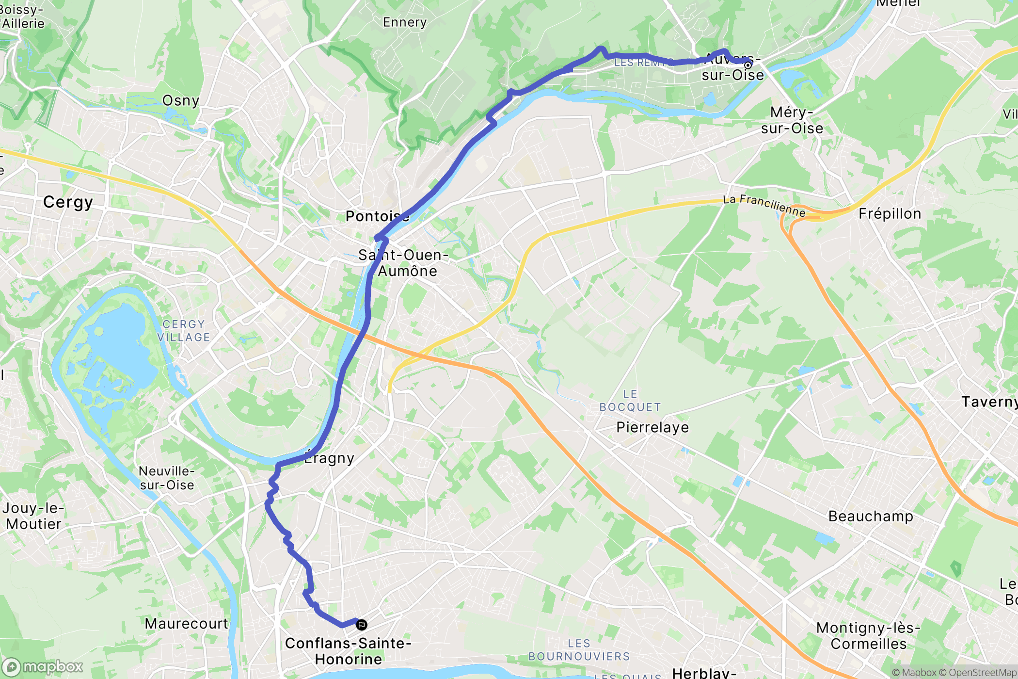 Auvers-sur-Oise : carte du parcours de randonnée - France