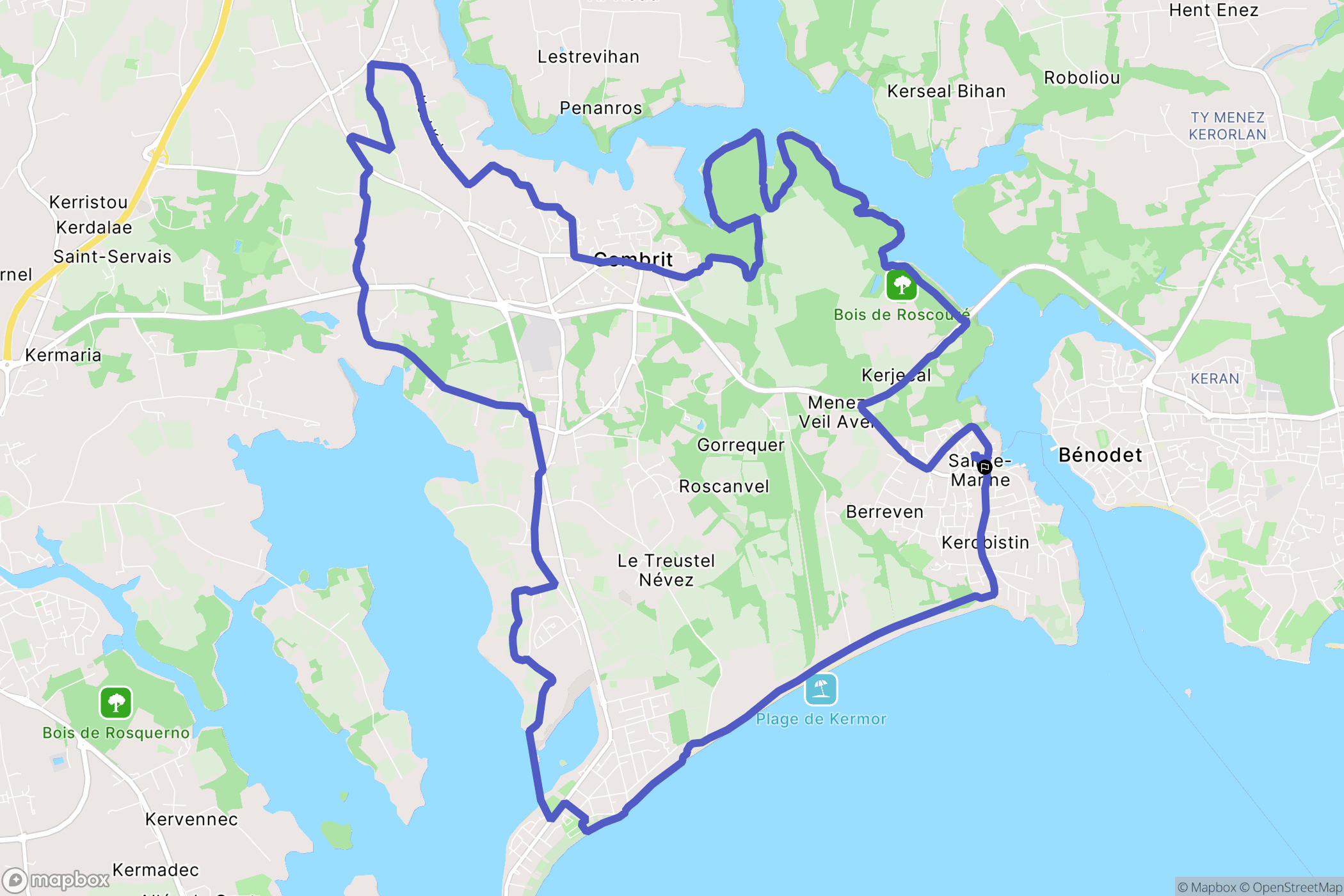 Combrit : carte du parcours de randonnée - France