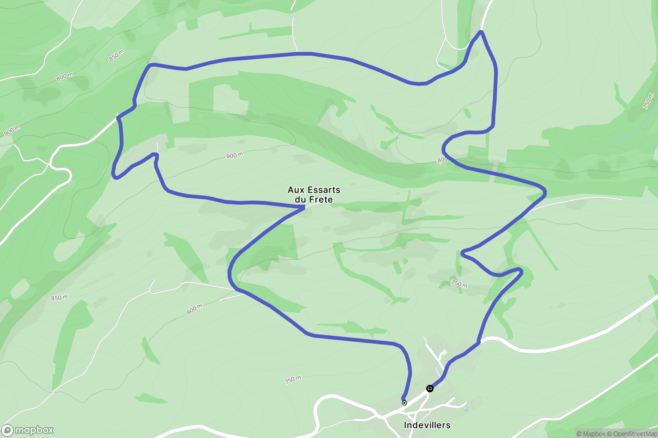 Indevillers : carte du parcours de randonnée - France