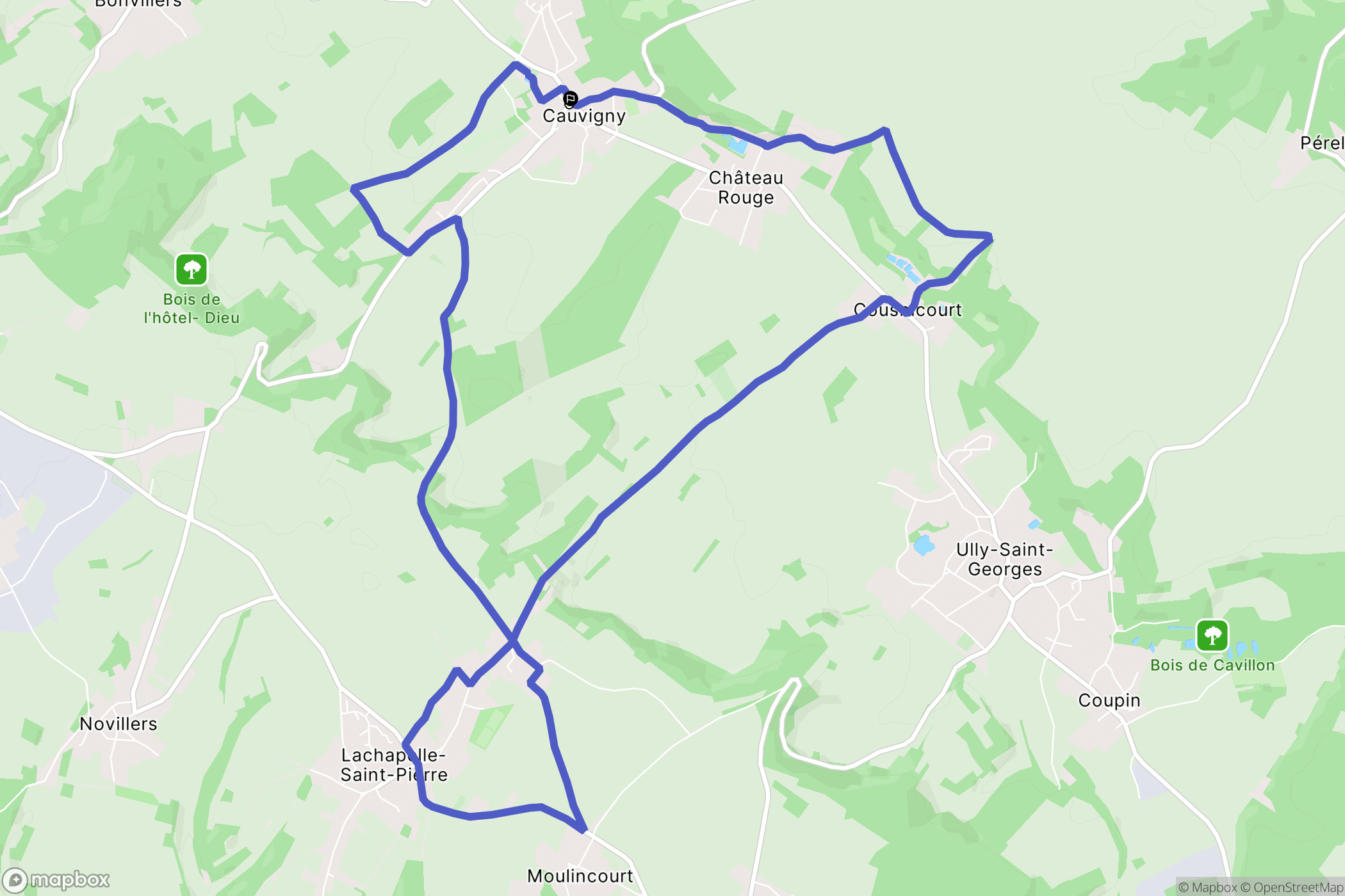 Cauvigny : carte du parcours de randonnée - France