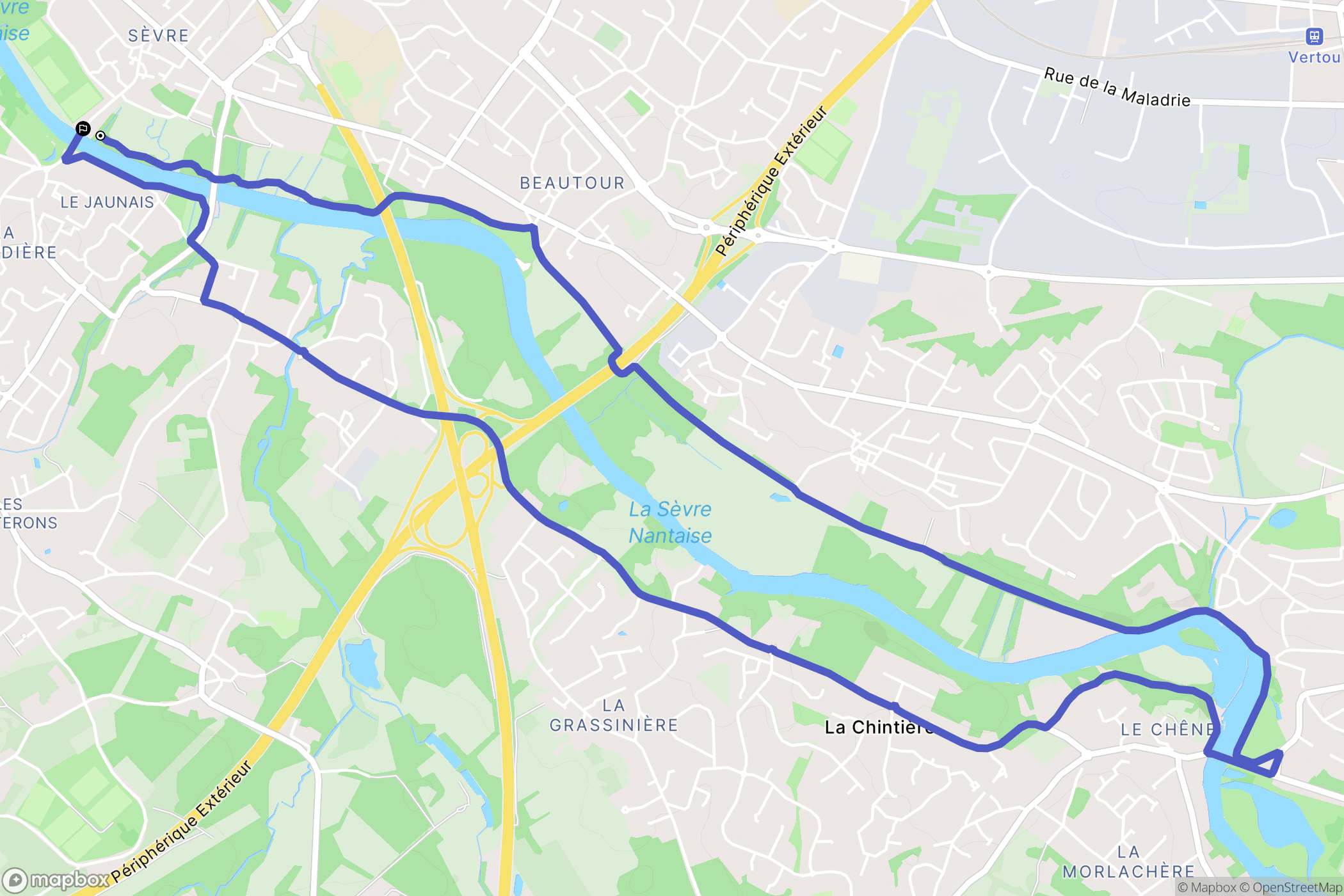 Nantes : carte du parcours de randonnée - France