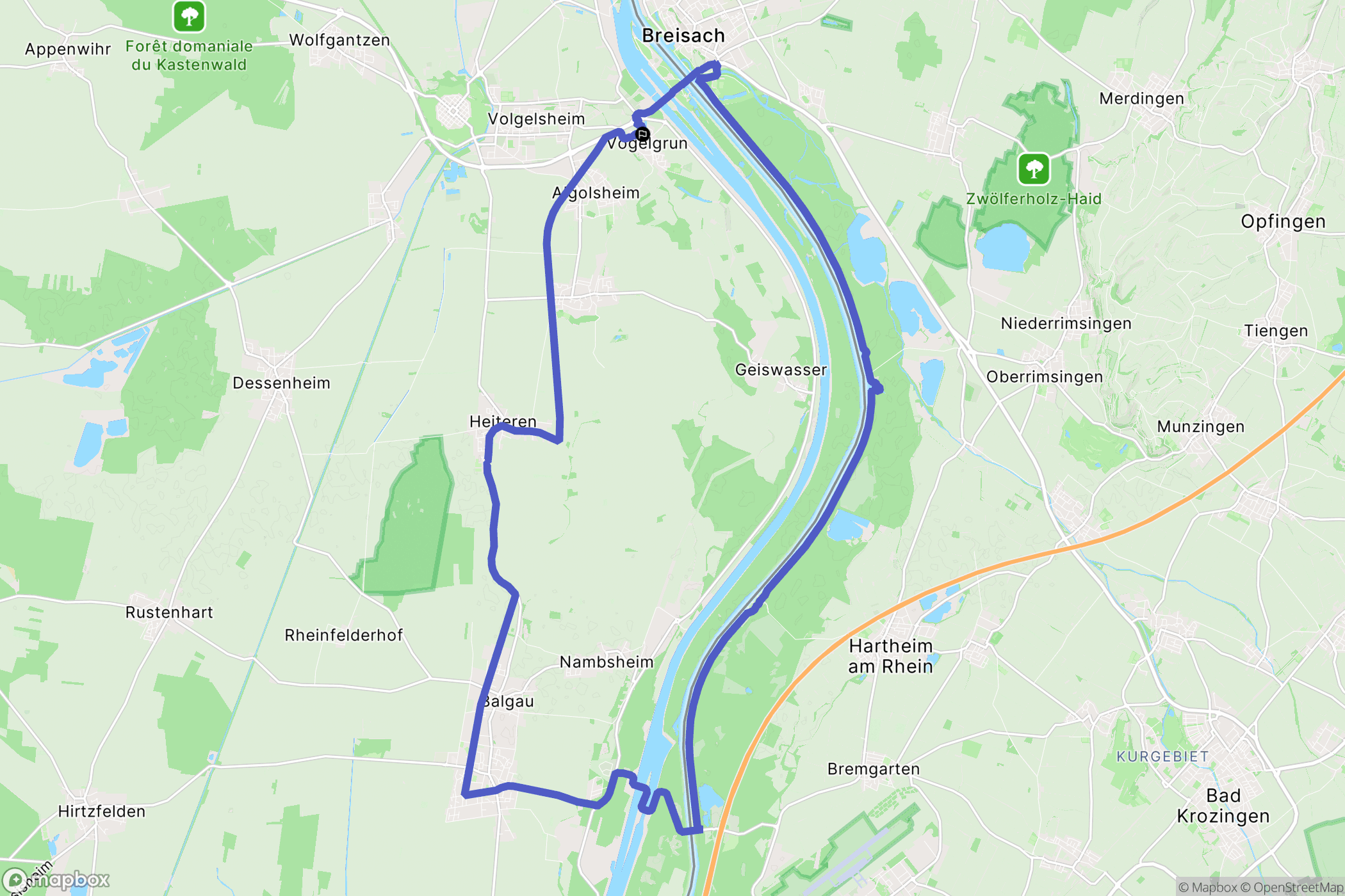 Vogelgrun : carte du parcours de randonnée - France