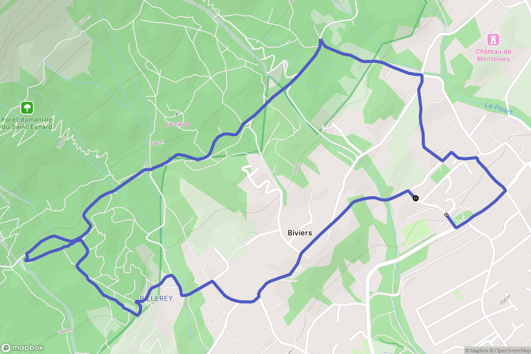 Biviers : carte du parcours de randonnée - France