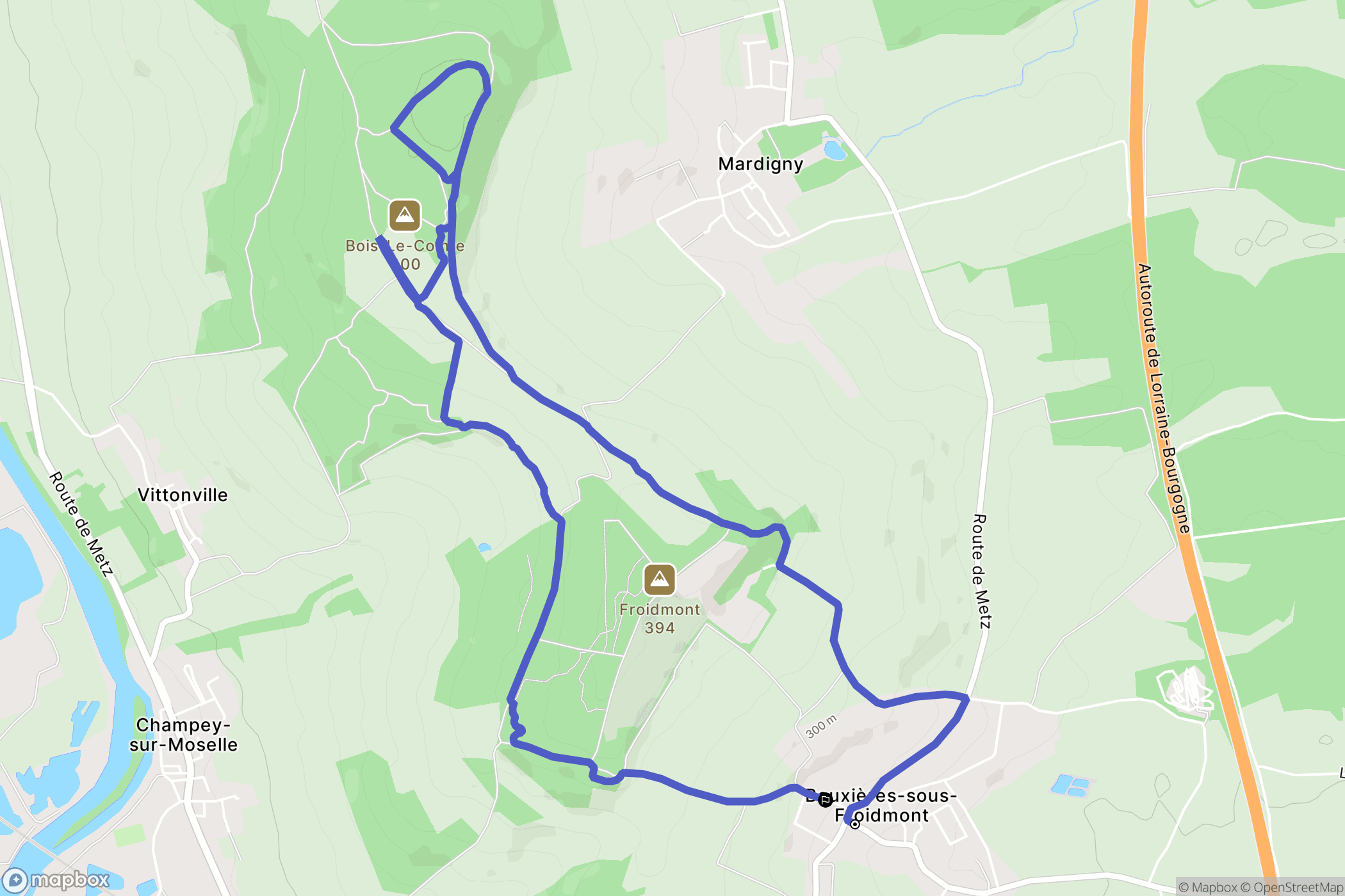 Bouxières-sous-Froidmont : carte du parcours de randonnée - France