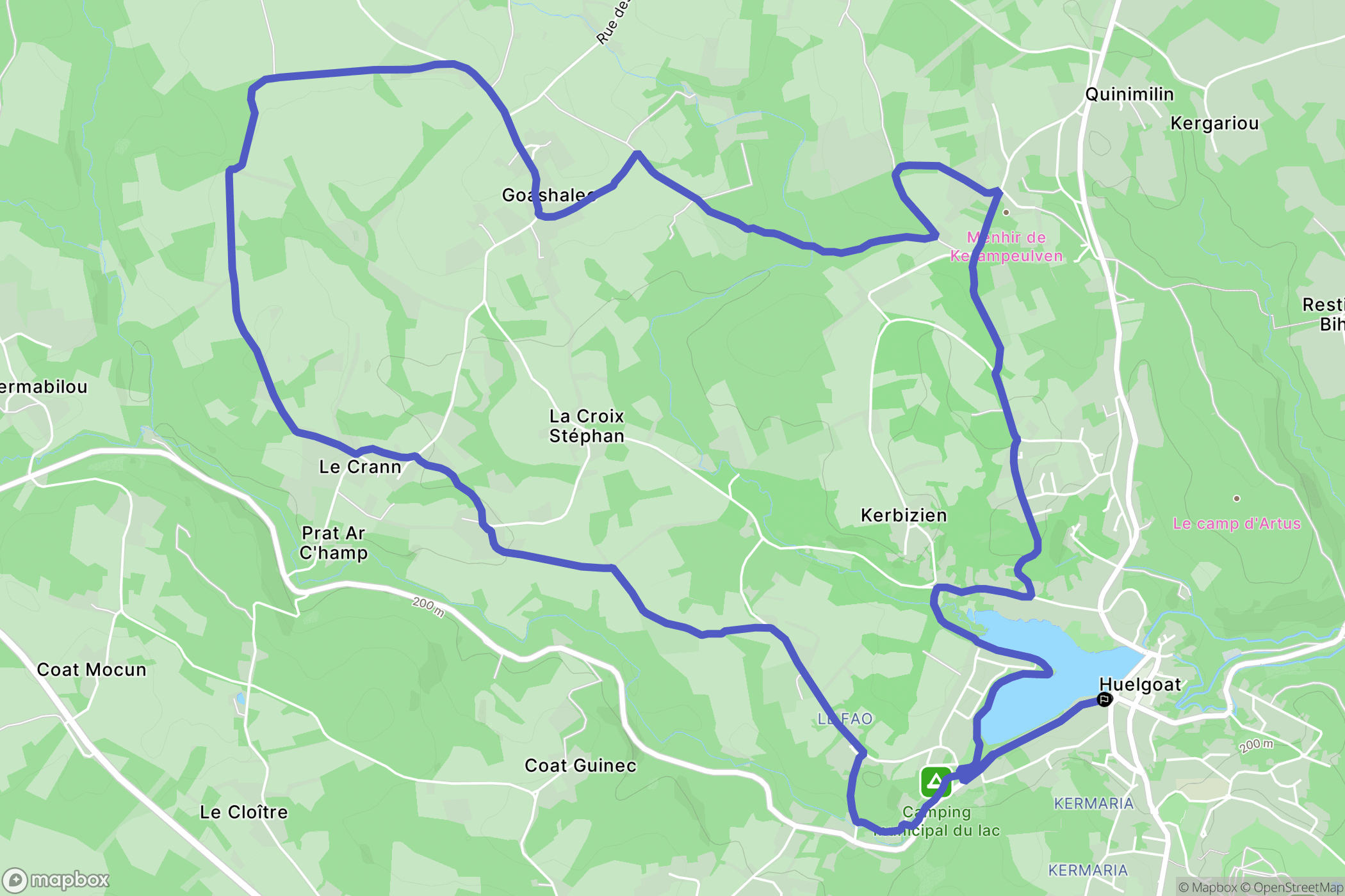 Huelgoat : carte du parcours de randonnée - France