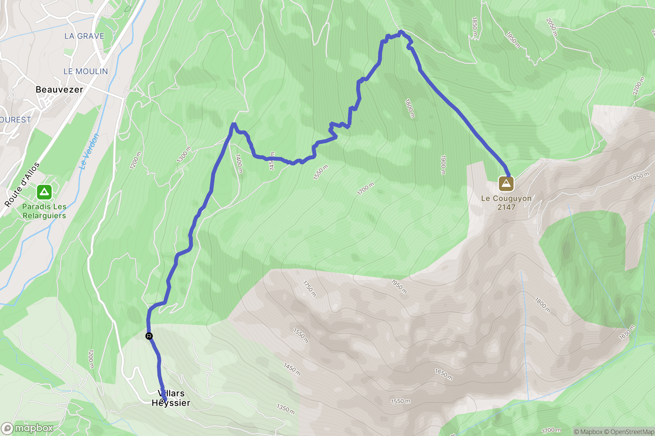 Beauvezer : carte du parcours de randonnée - France