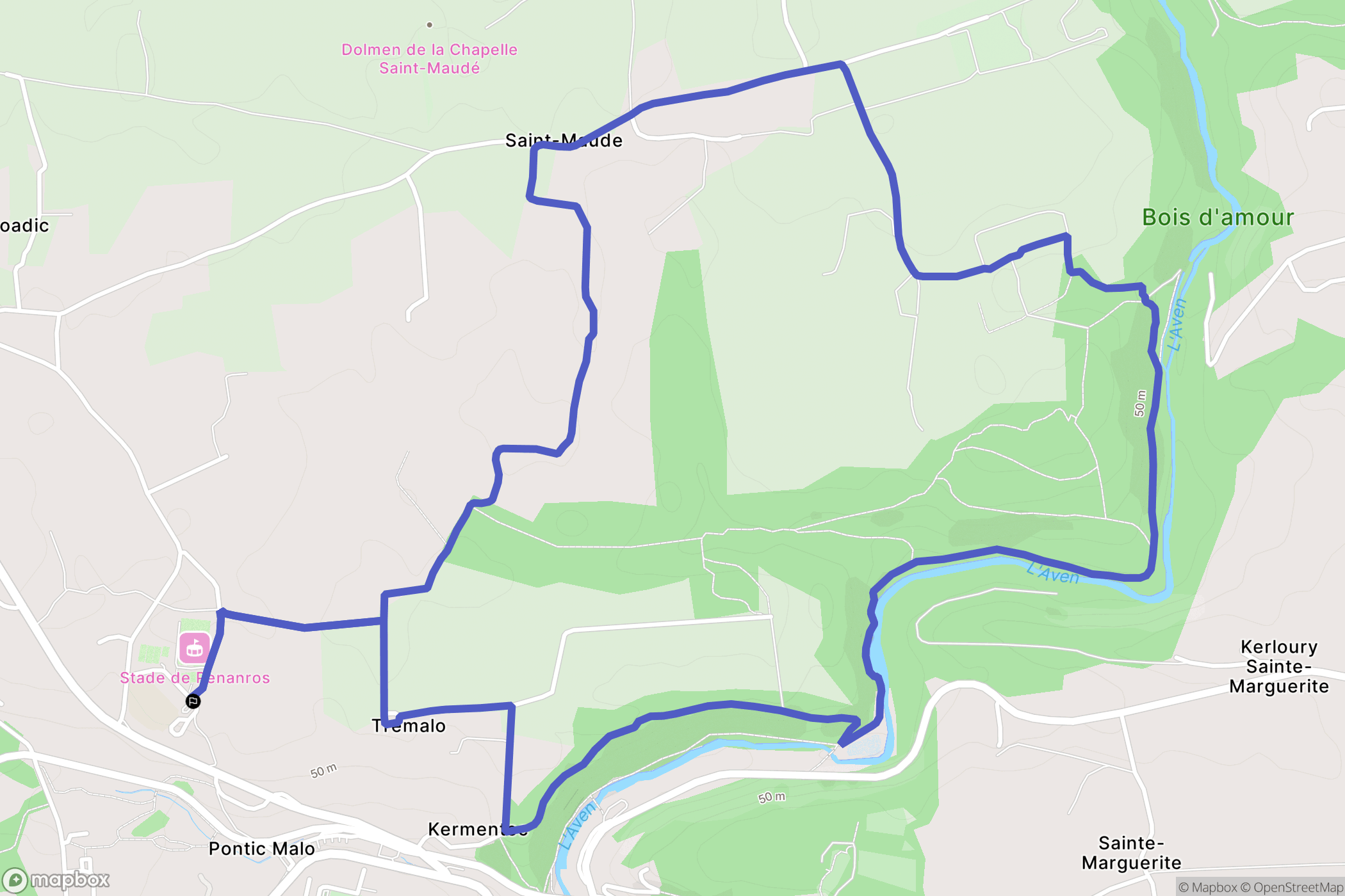 Pont-Aven : carte du parcours de randonnée - France