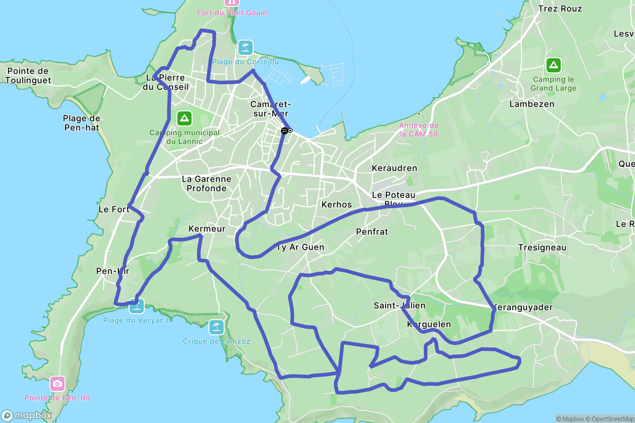 Camaret-sur-Mer : carte du parcours de randonnée - France