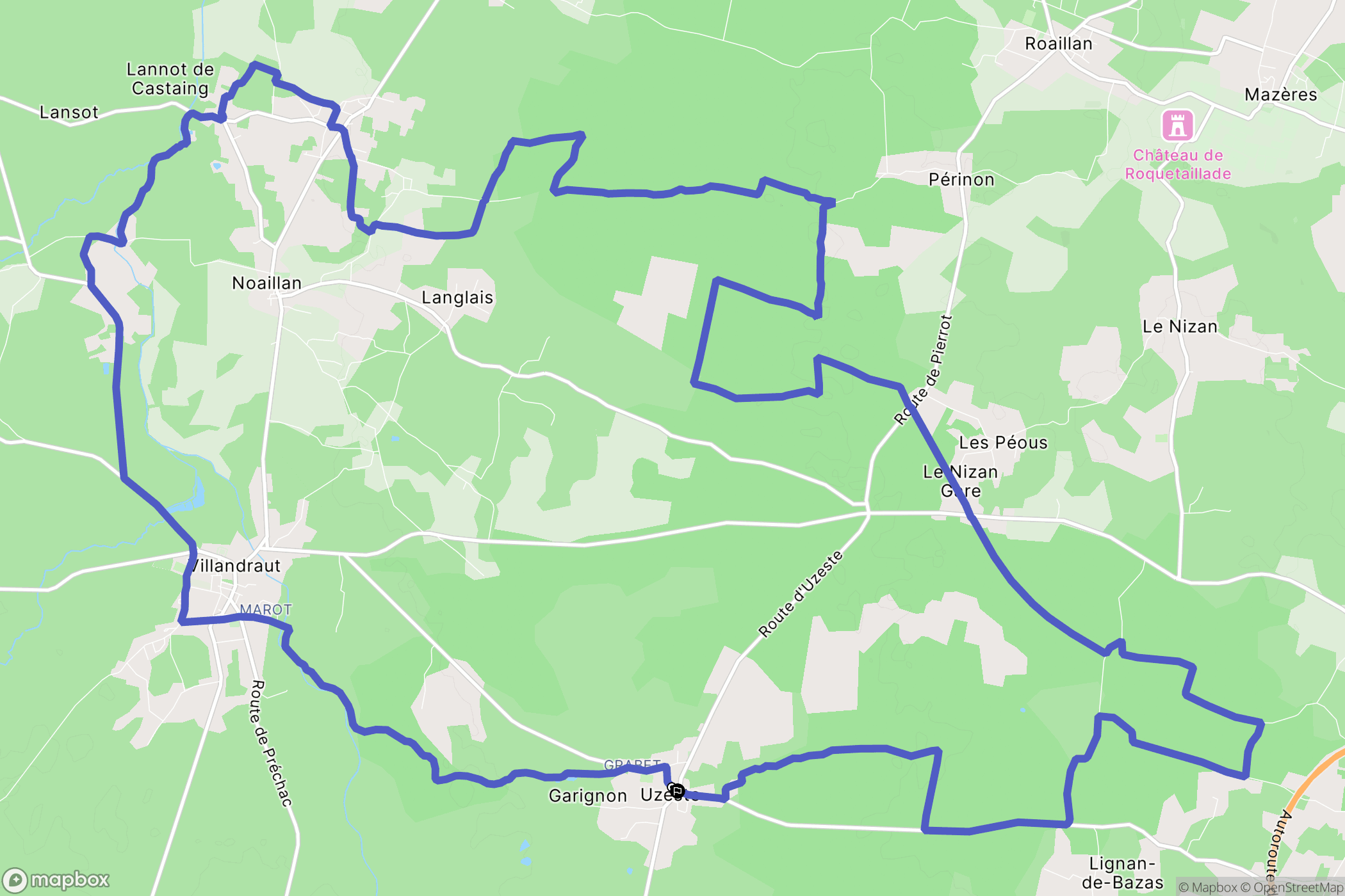 Uzeste : carte du parcours de randonnée - France