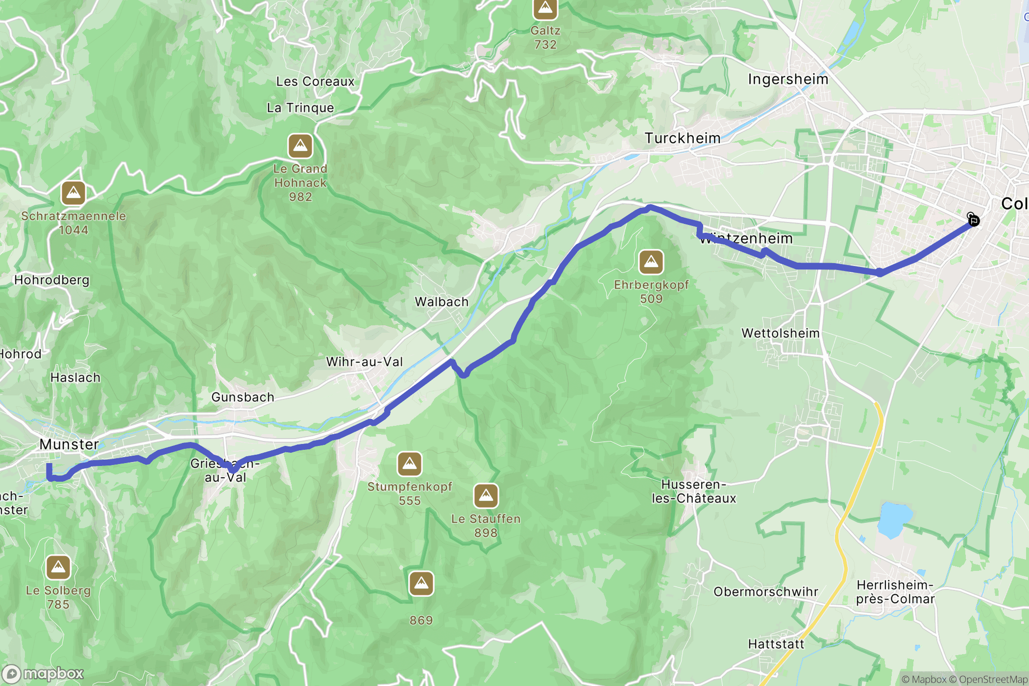 Colmar : carte du parcours de randonnée - France