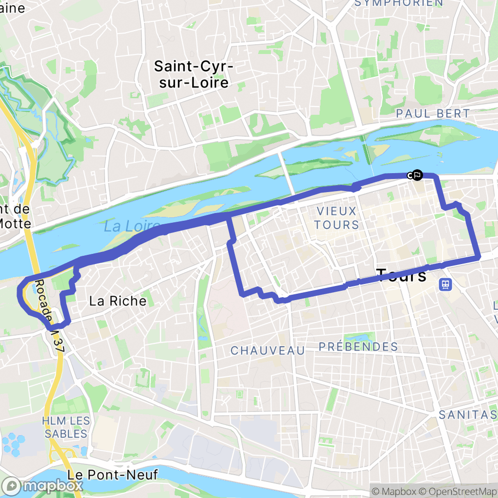 Tours : carte du parcours de randonnée - France