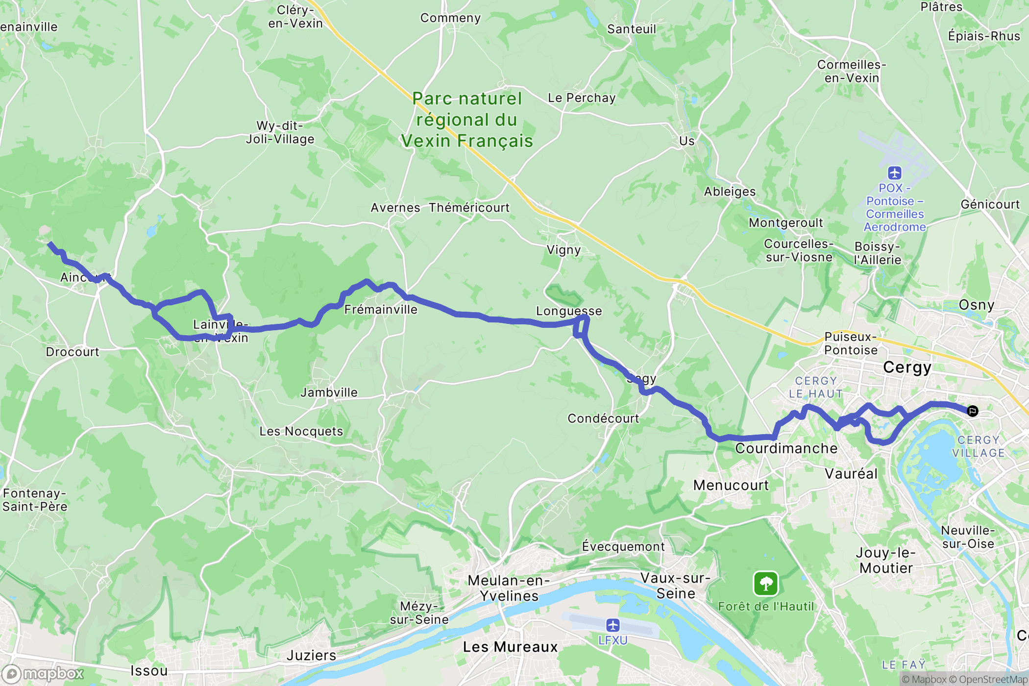 Cergy : carte du parcours de randonnée - France