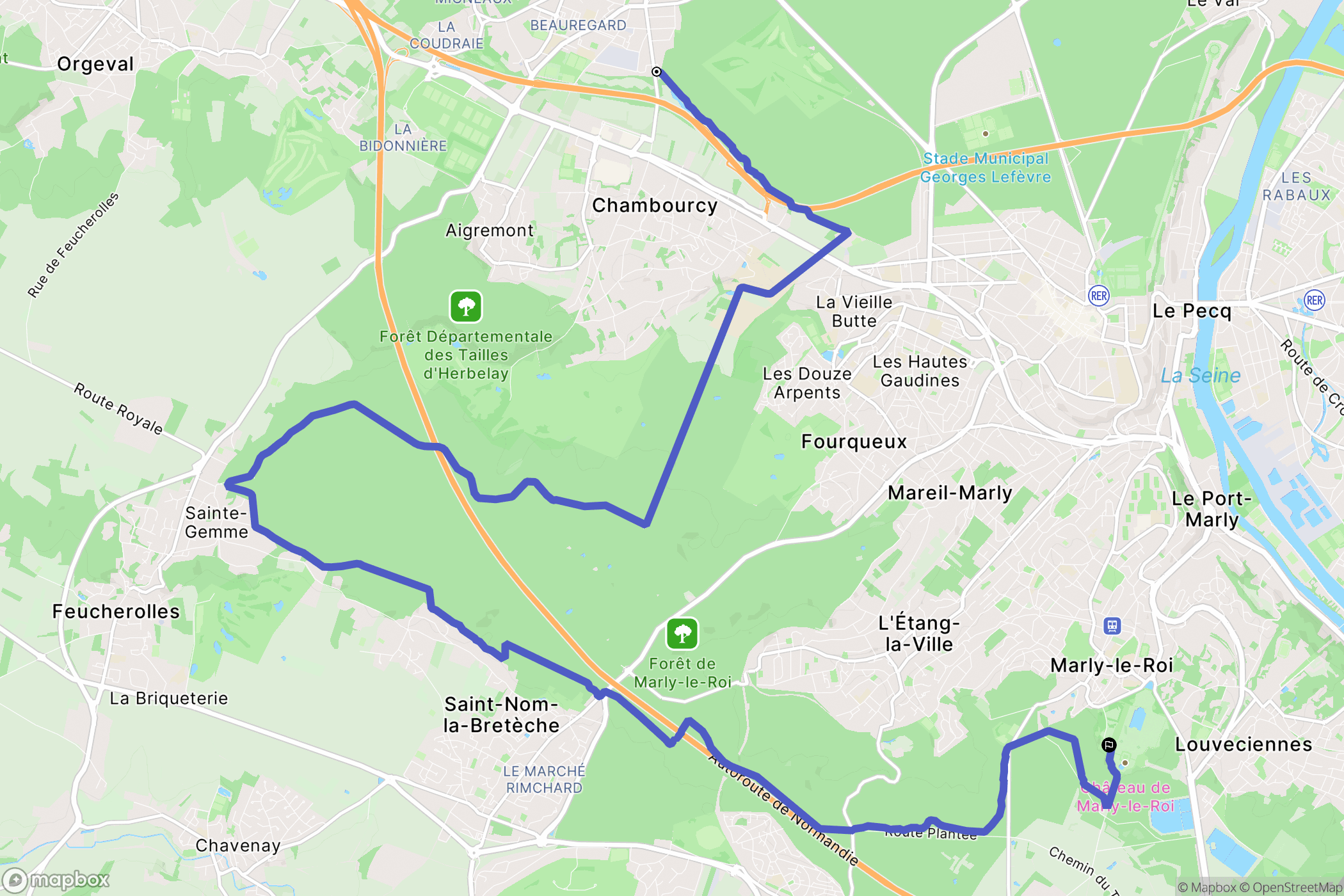 Poissy : carte du parcours de randonnée - France