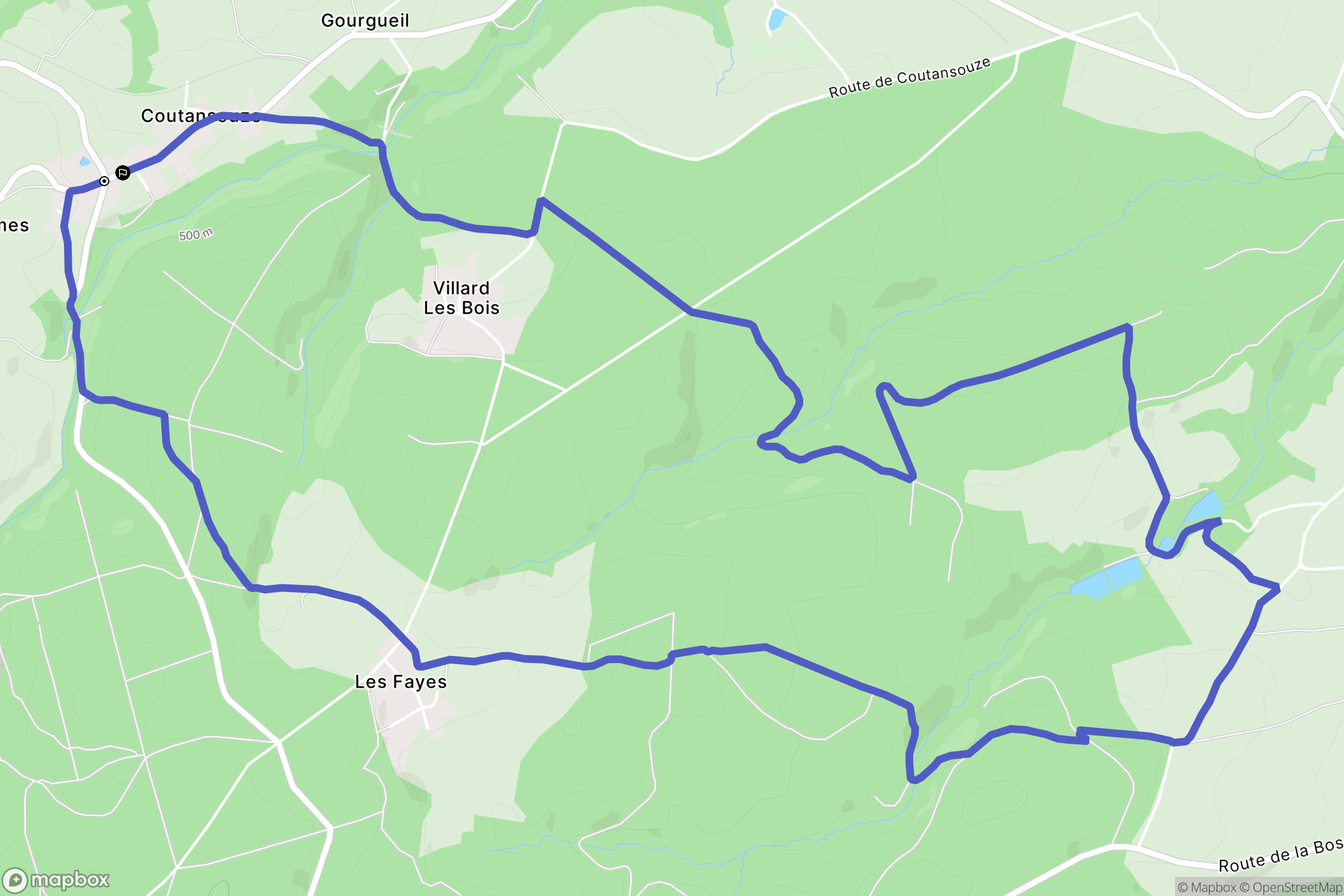 Coutansouze : carte du parcours de randonnée - France