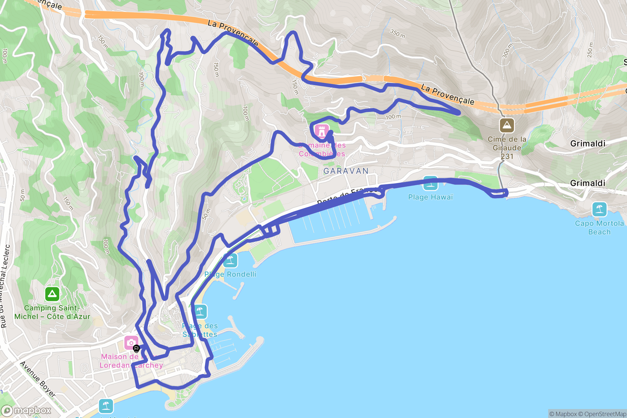 Menton : carte du parcours de randonnée - France