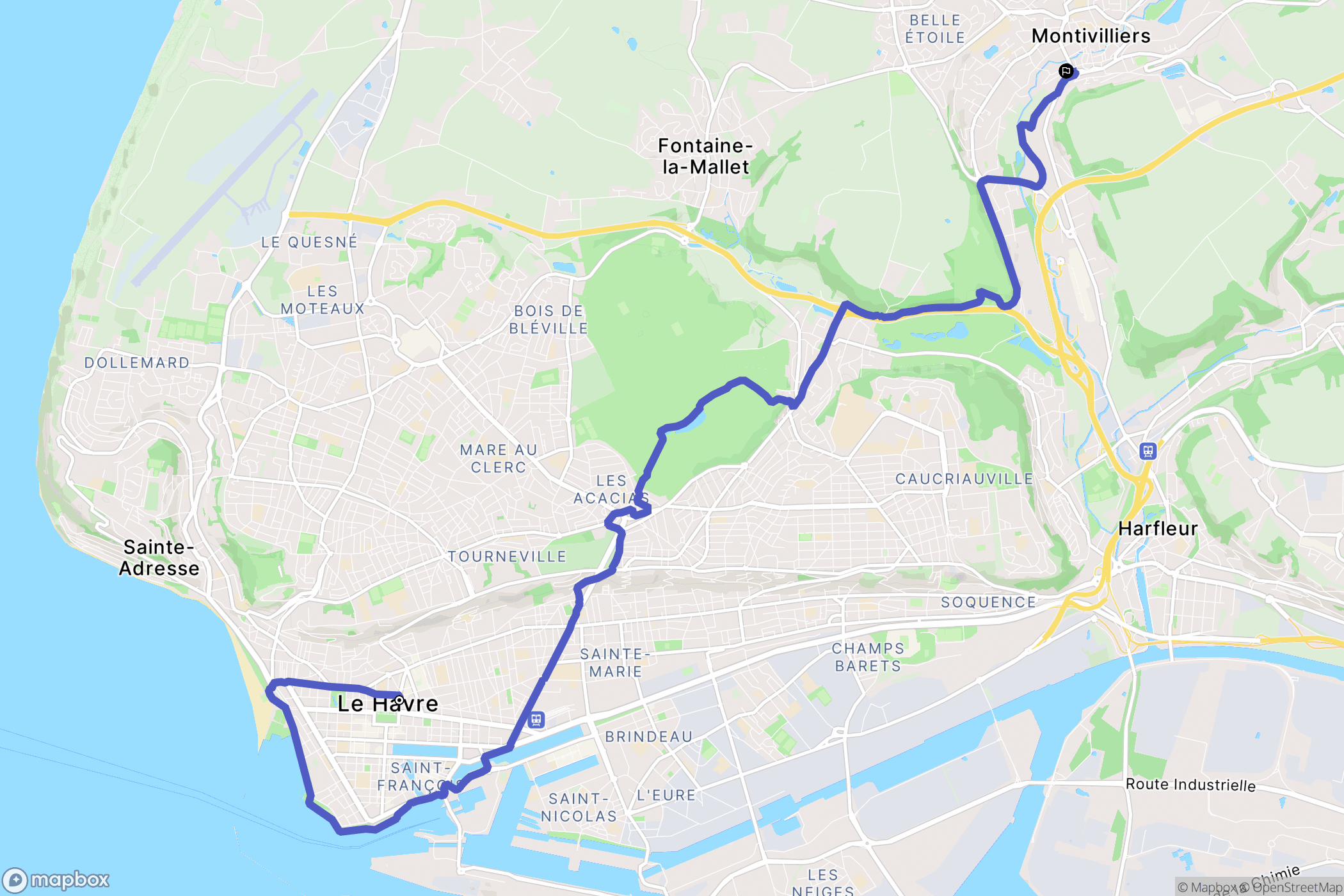 Le Havre : carte du parcours de randonnée - France