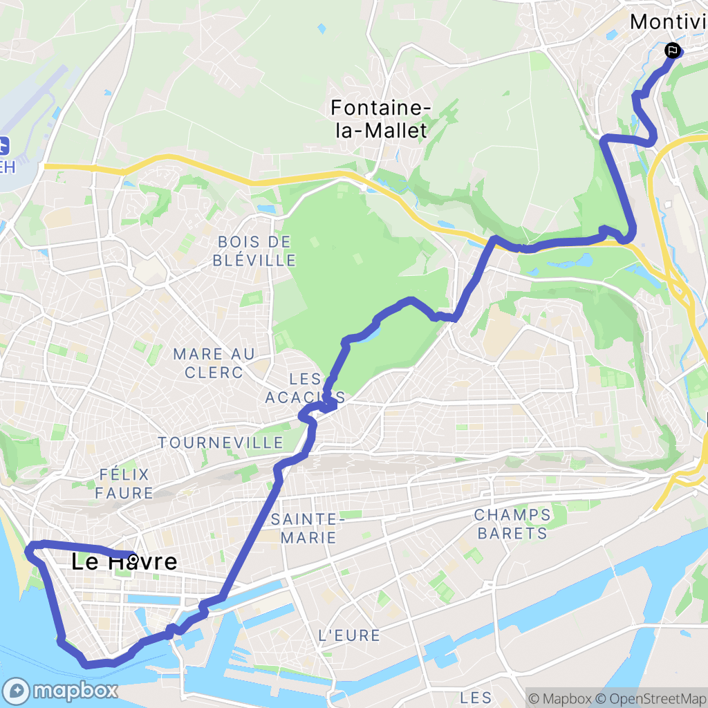 Le Havre : carte du parcours de randonnée - France