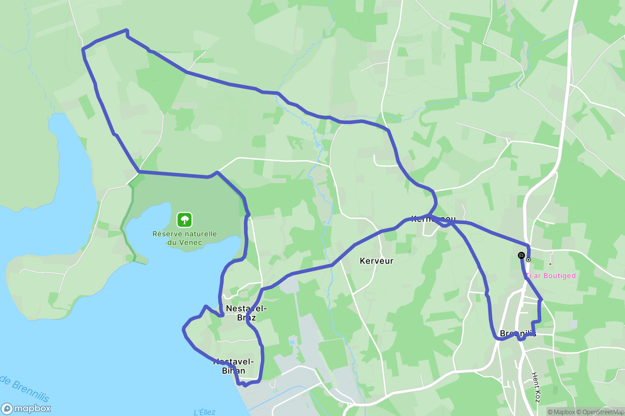 Brennilis : carte du parcours de randonnée - France