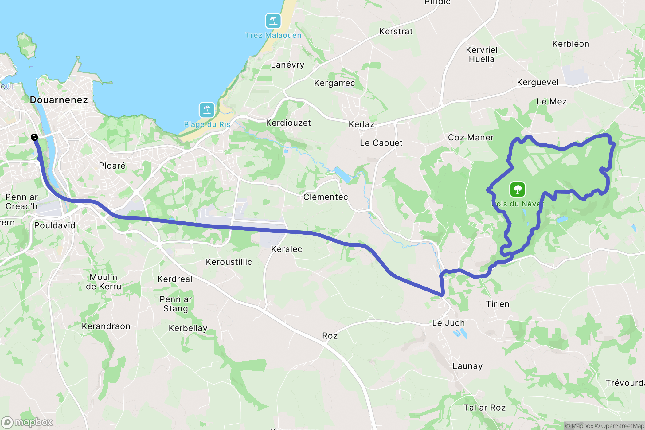 Douarnenez : carte du parcours de randonnée - France