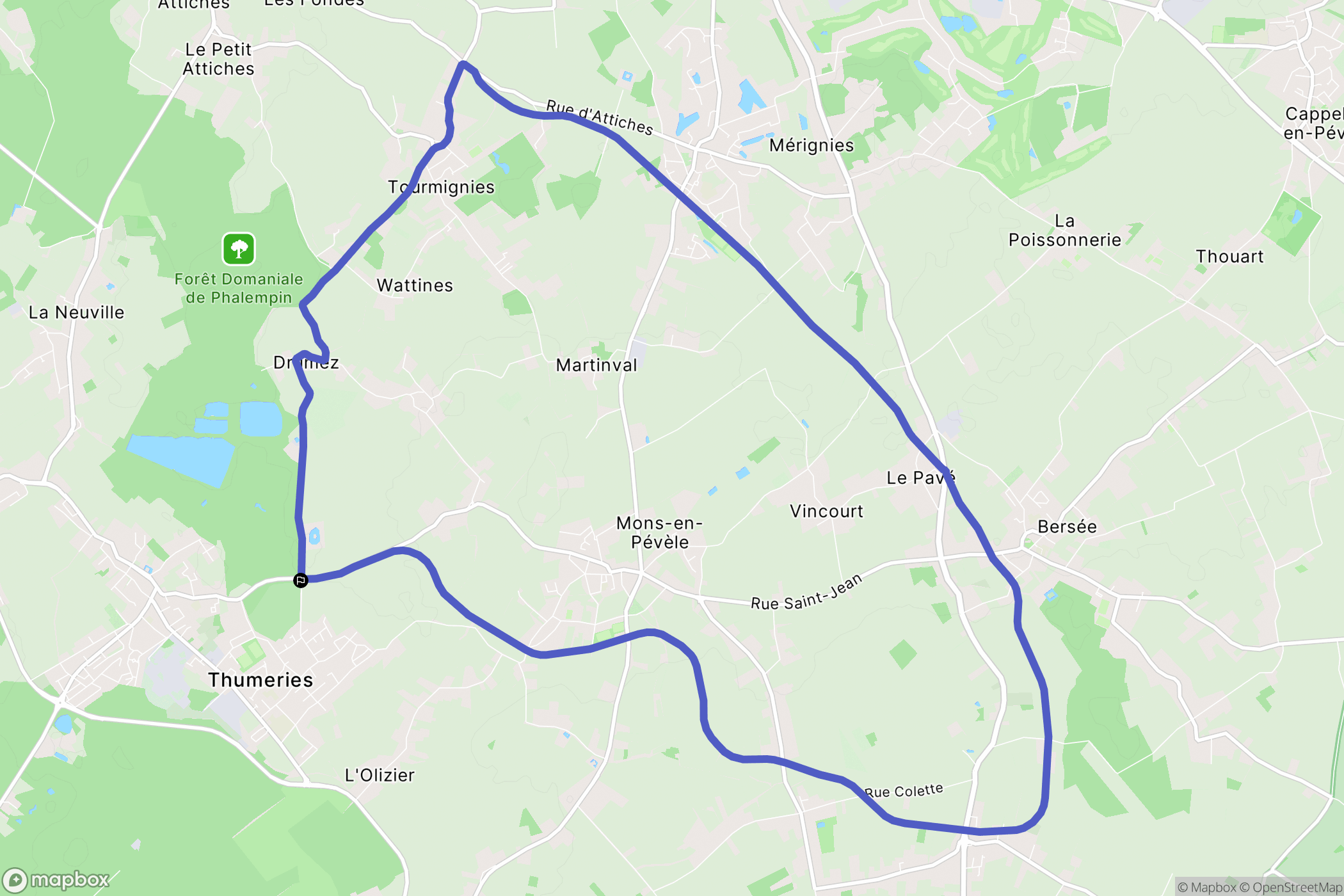 Thumeries : carte du parcours de randonnée - France