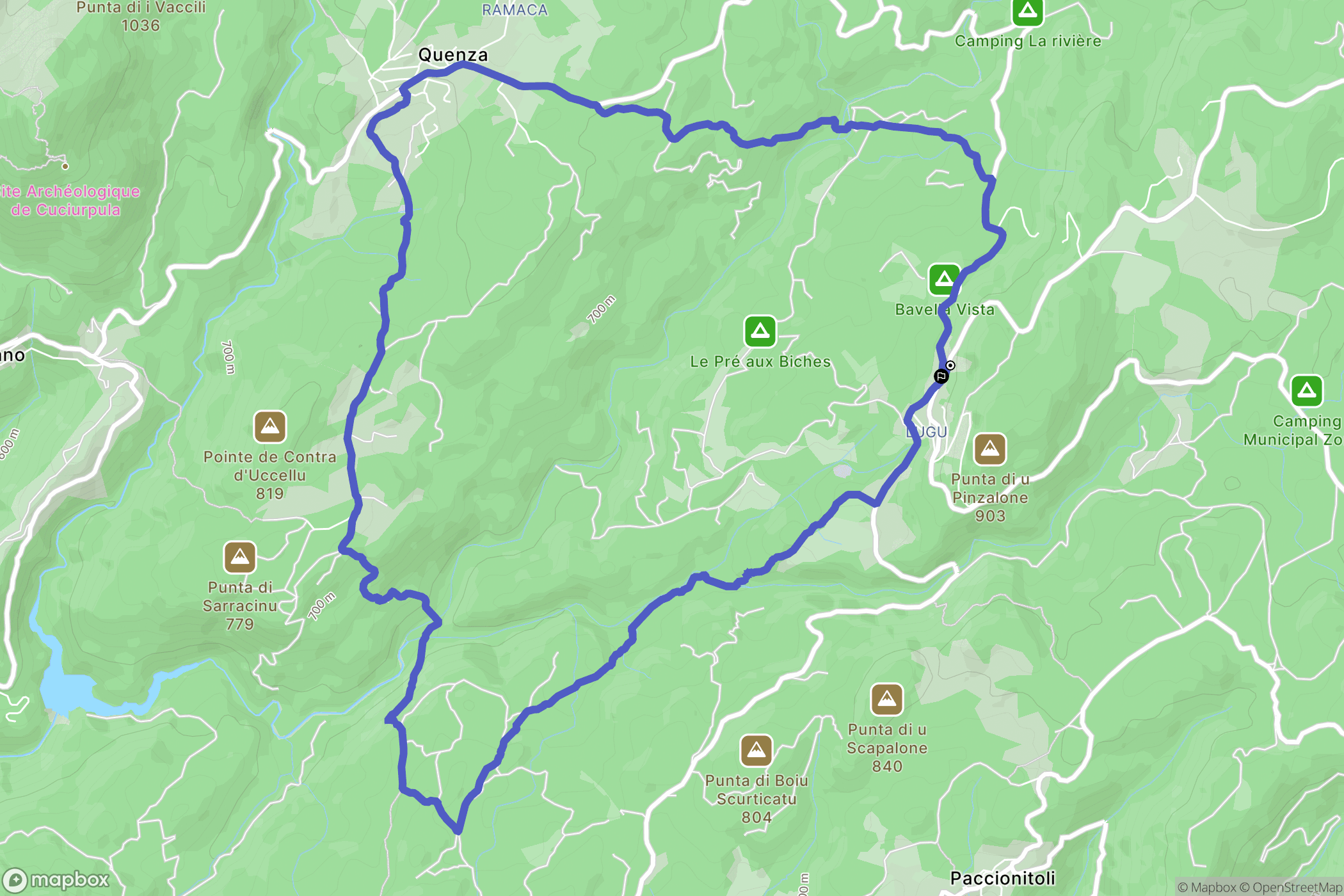 Zonza : carte du parcours de randonnée - France
