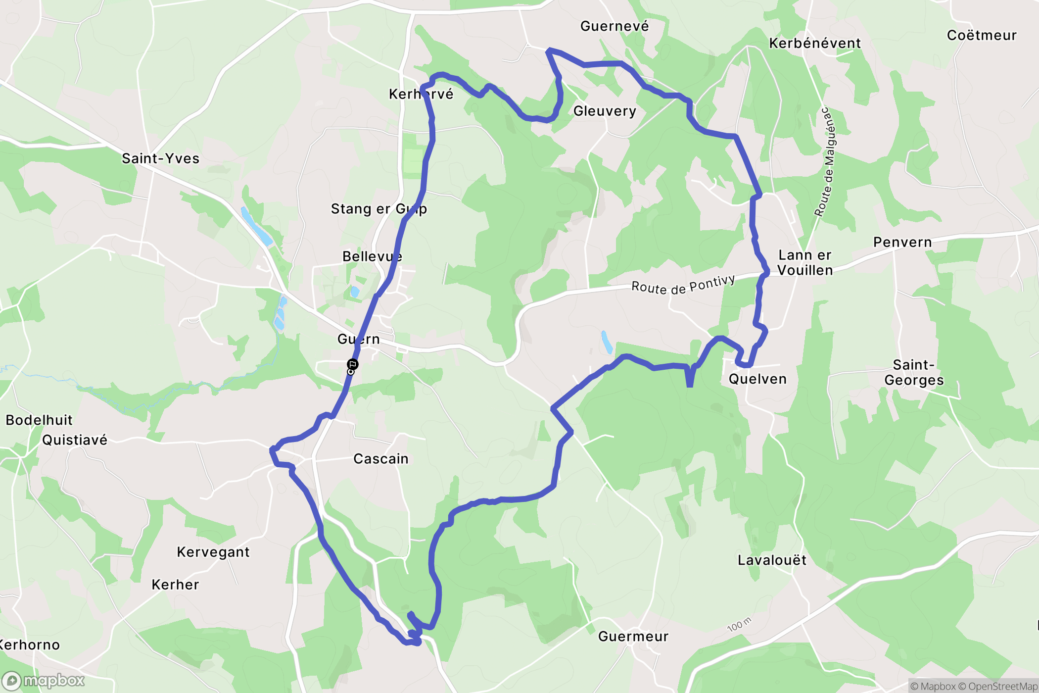 Guern : carte du parcours de randonnée - France