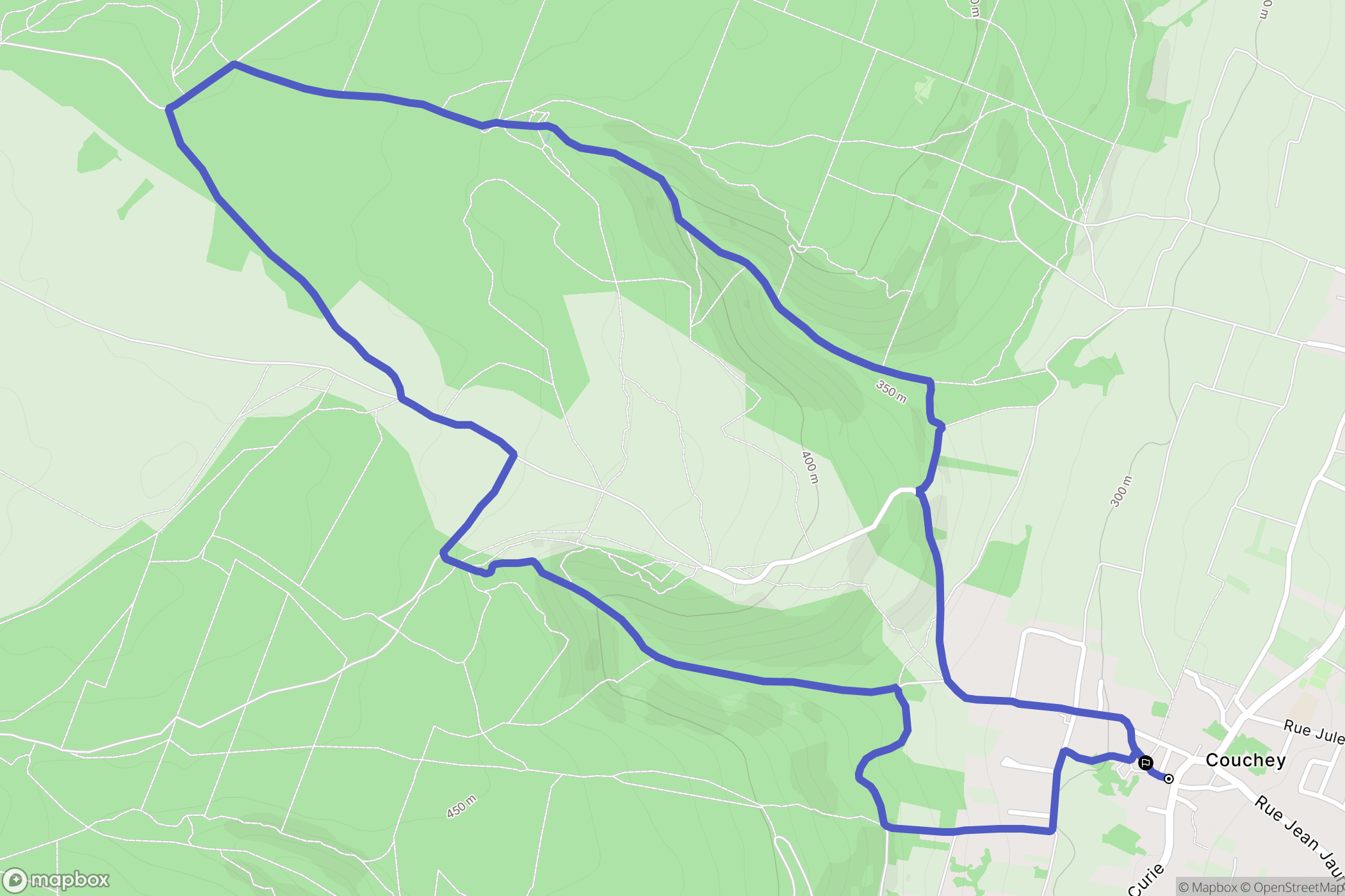Couchey : carte du parcours de randonnée - France