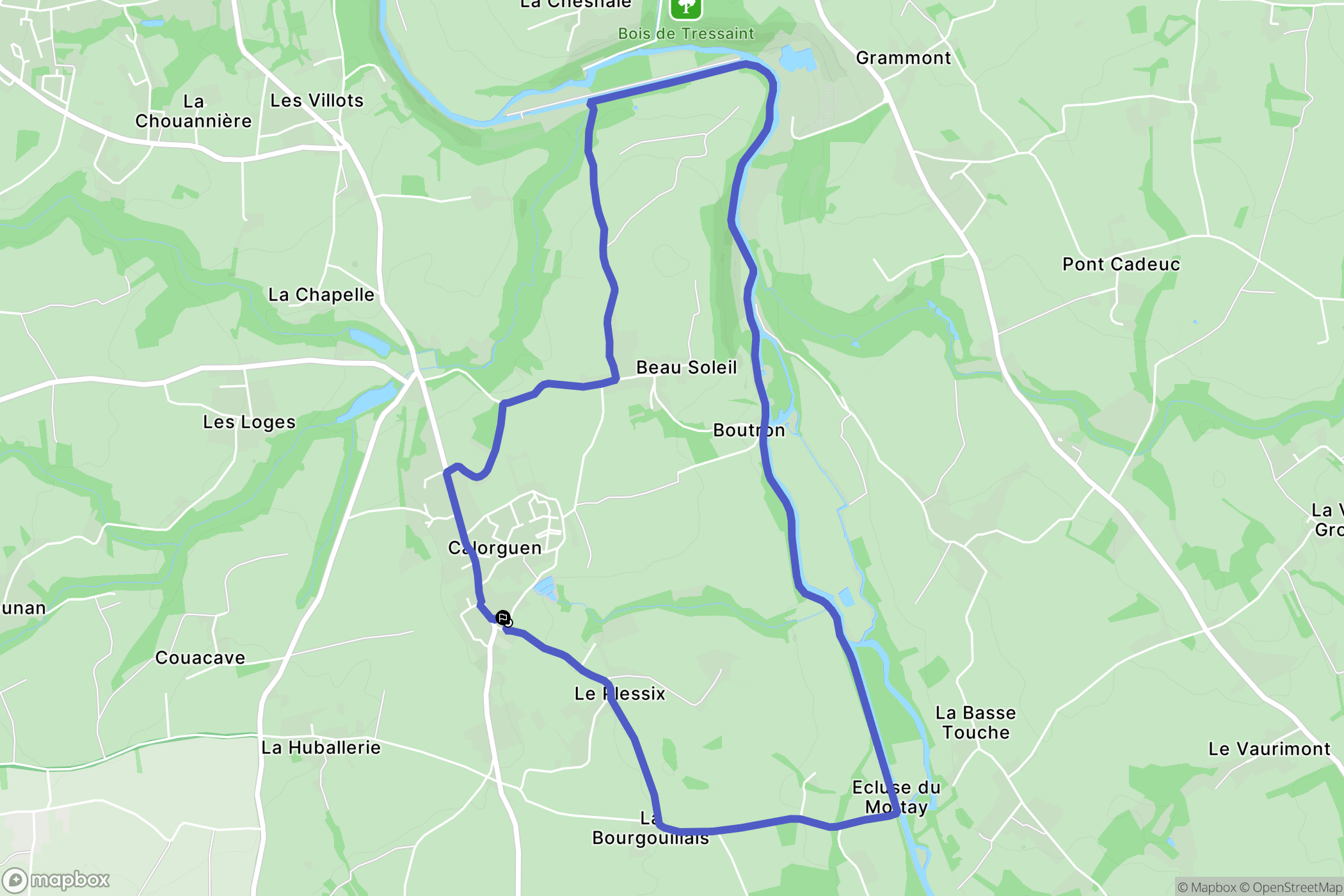 Calorguen : carte du parcours de randonnée - France