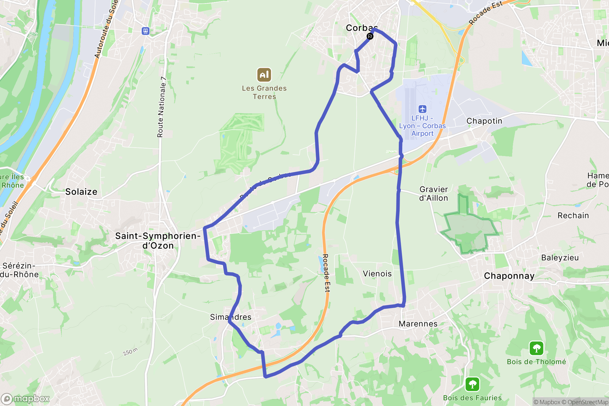 Corbas : carte du parcours de randonnée - France