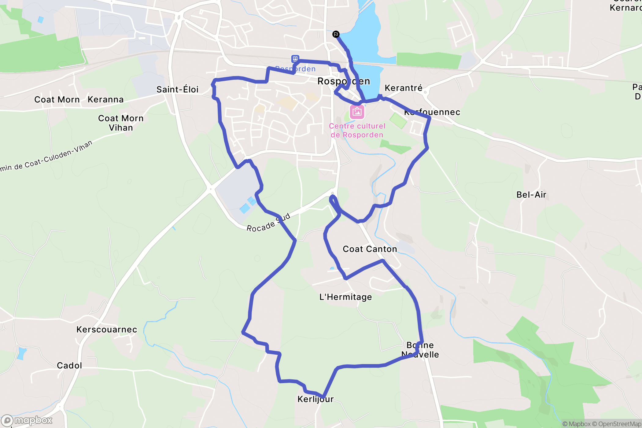 Rosporden : carte du parcours de randonnée - France