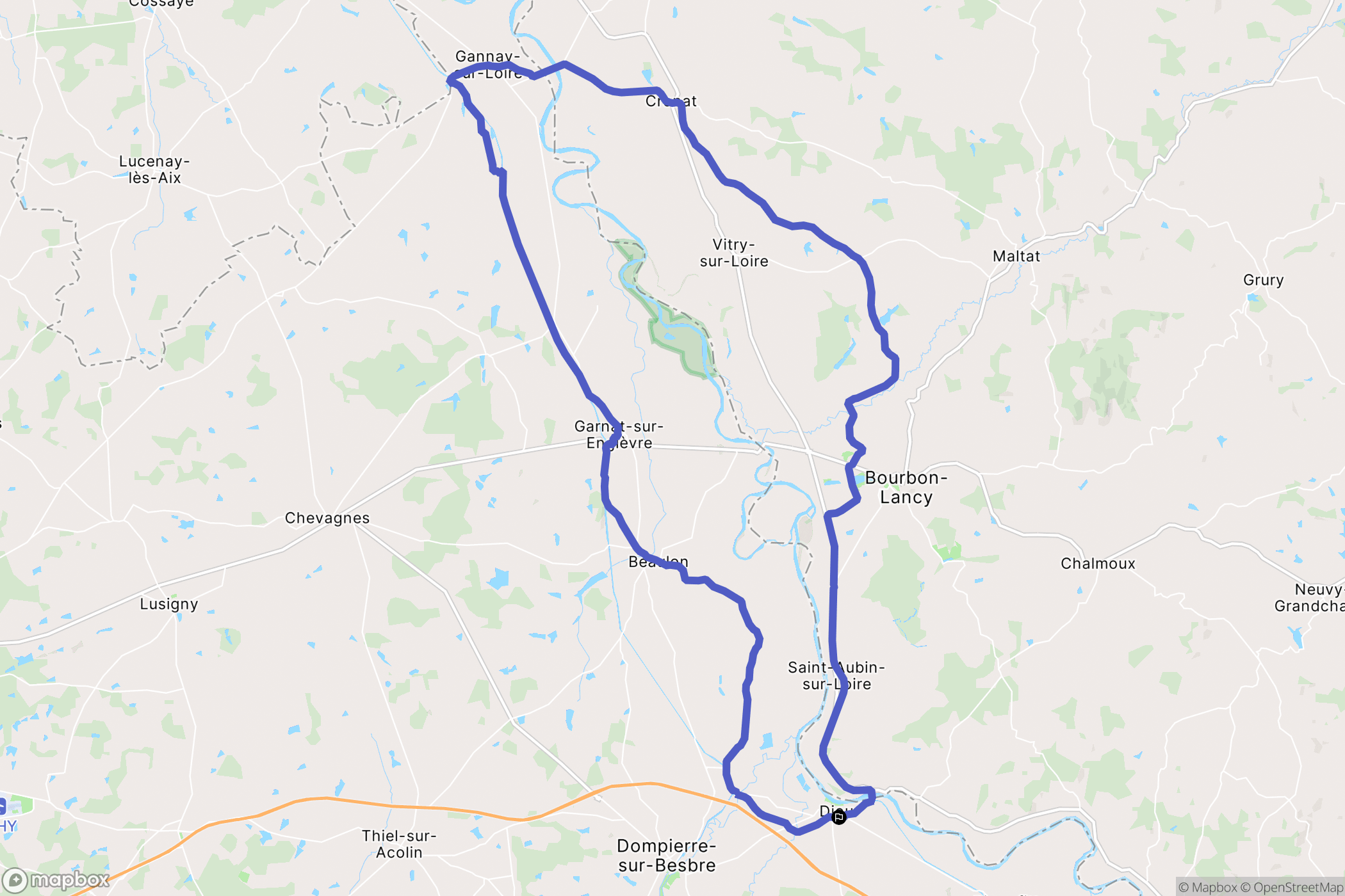 Diou : carte du parcours de randonnée - France