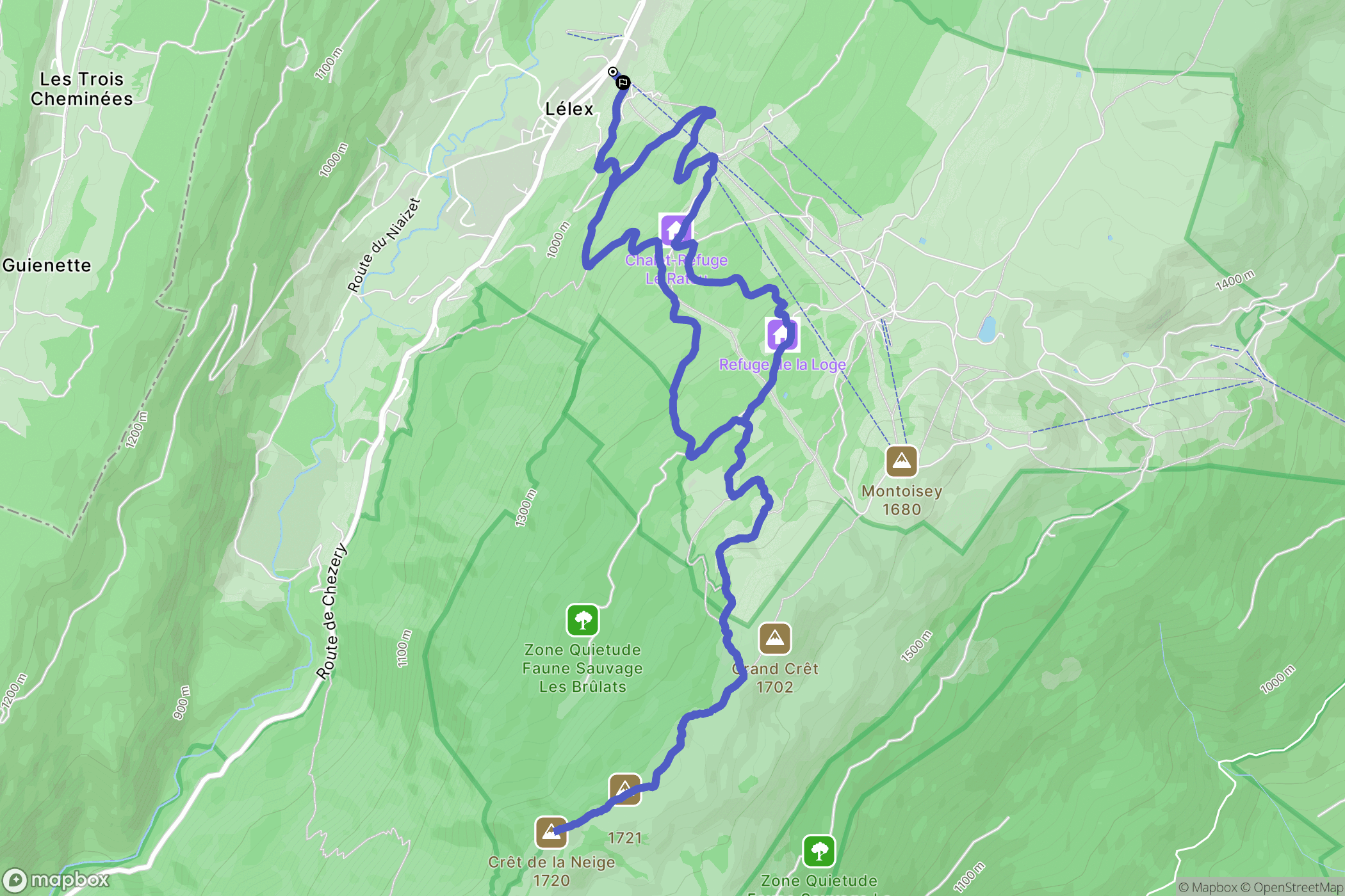 Lélex : carte du parcours de randonnée - France