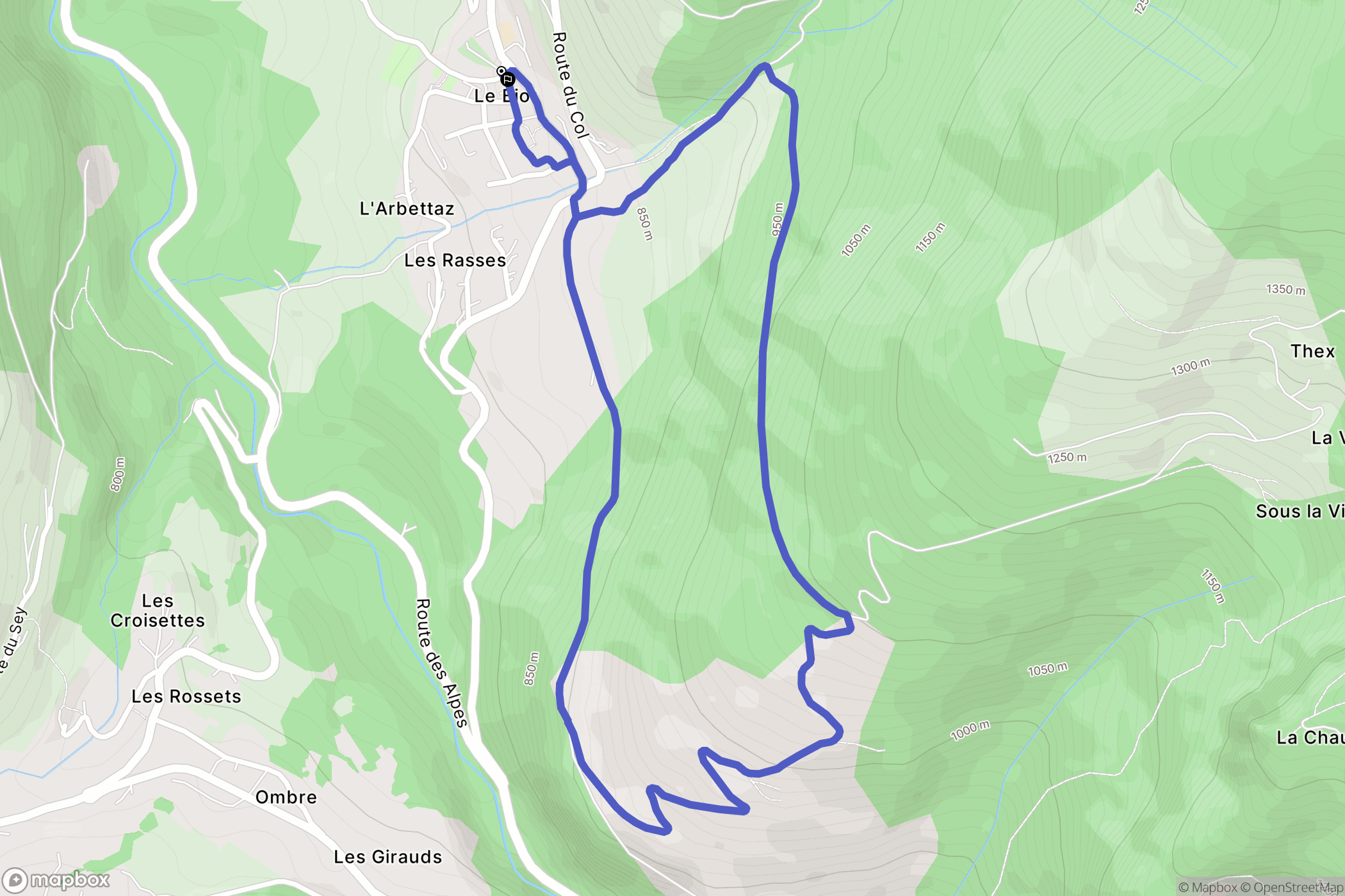 Le Biot : carte du parcours de randonnée - France