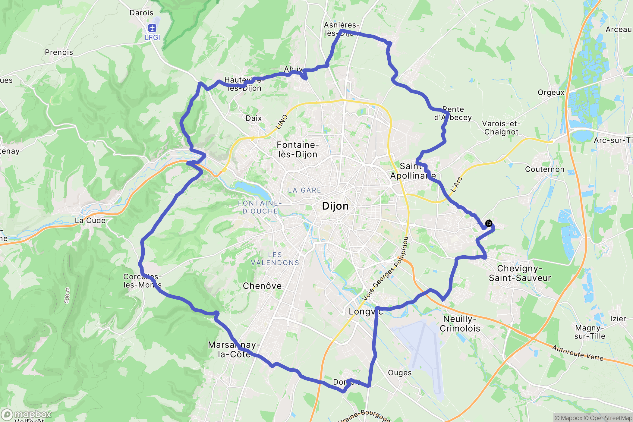 Quetigny : carte du parcours de randonnée - France