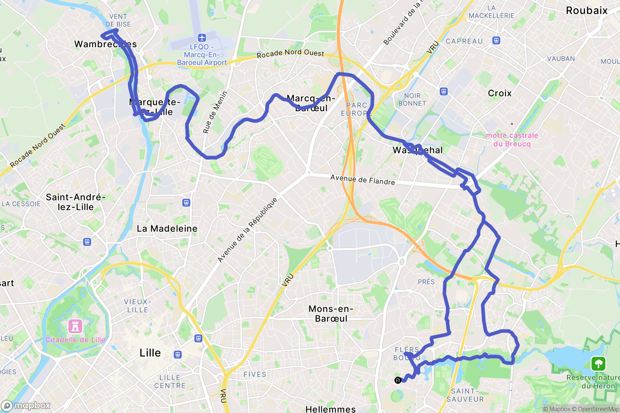 Villeneuve-d'Ascq : carte du parcours de randonnée - France