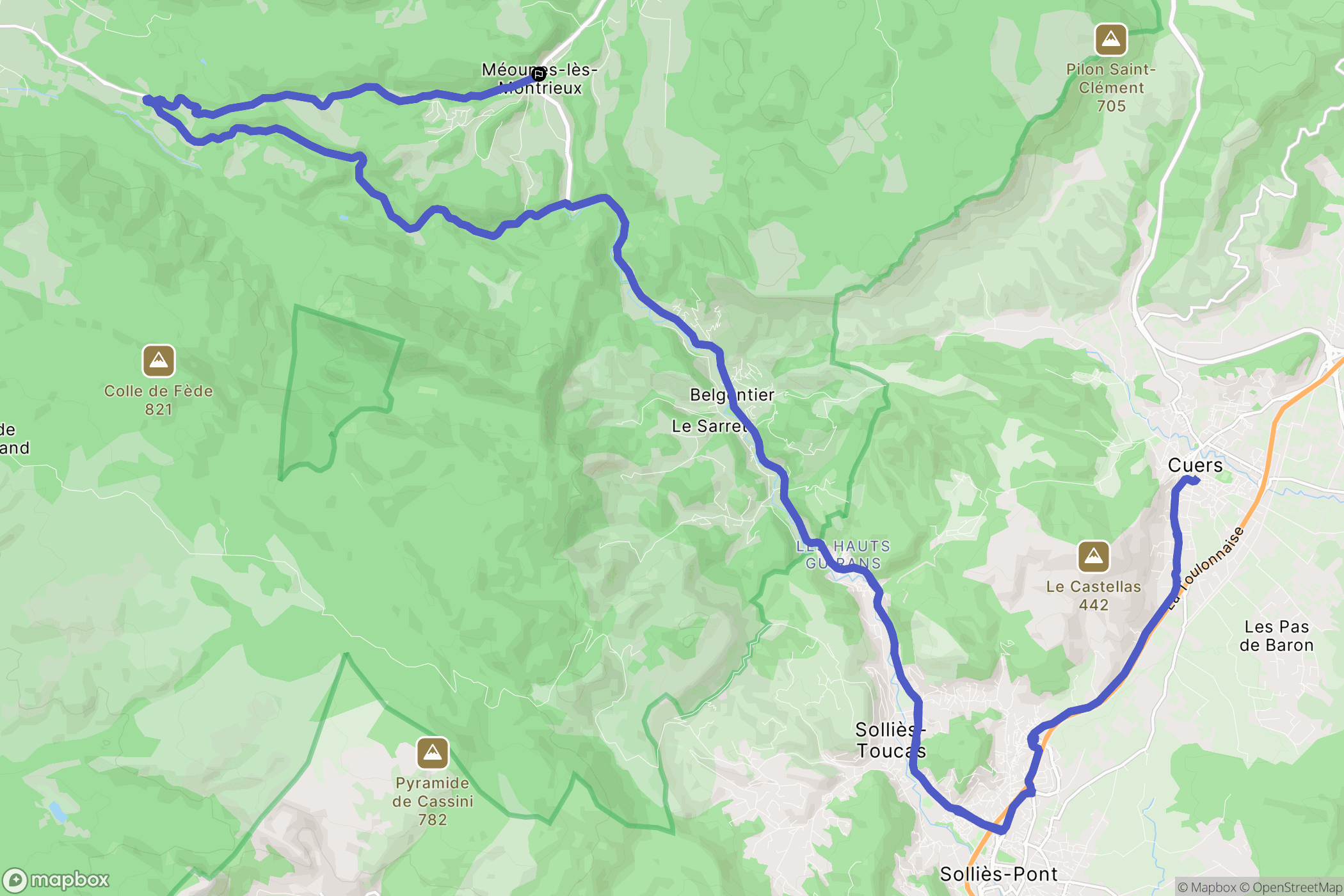 Méounes-lès-Montrieux : carte du parcours de randonnée - France
