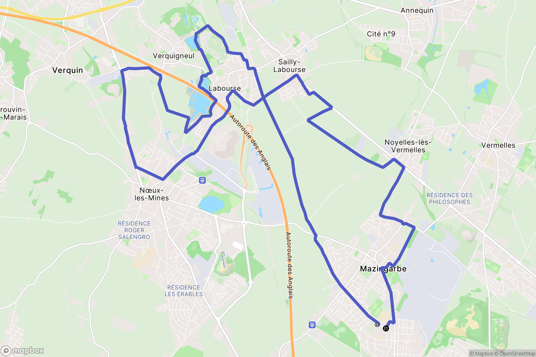 Bully-les-Mines : carte du parcours de randonnée - France