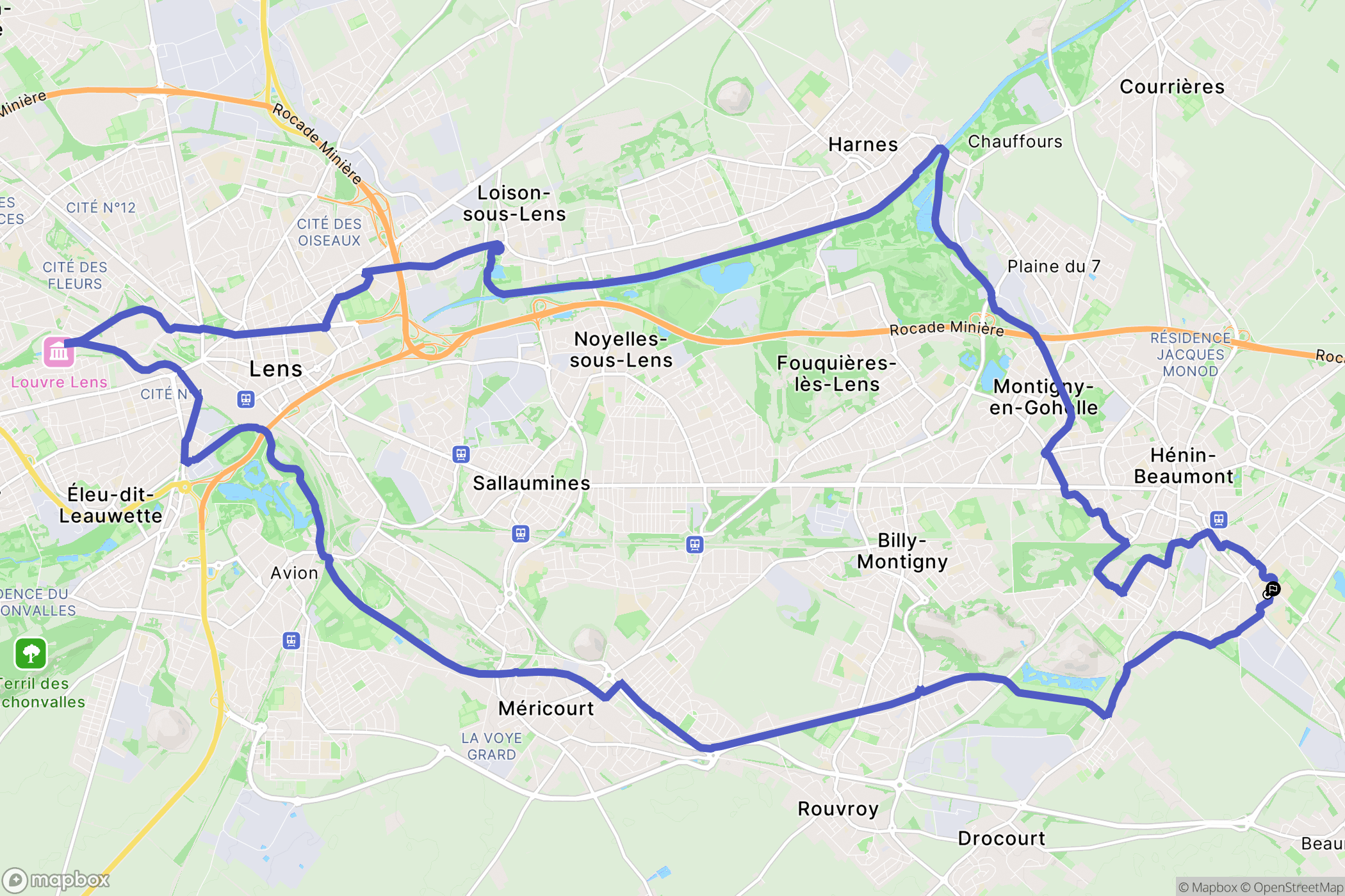 Hénin-Beaumont : carte du parcours de randonnée - France