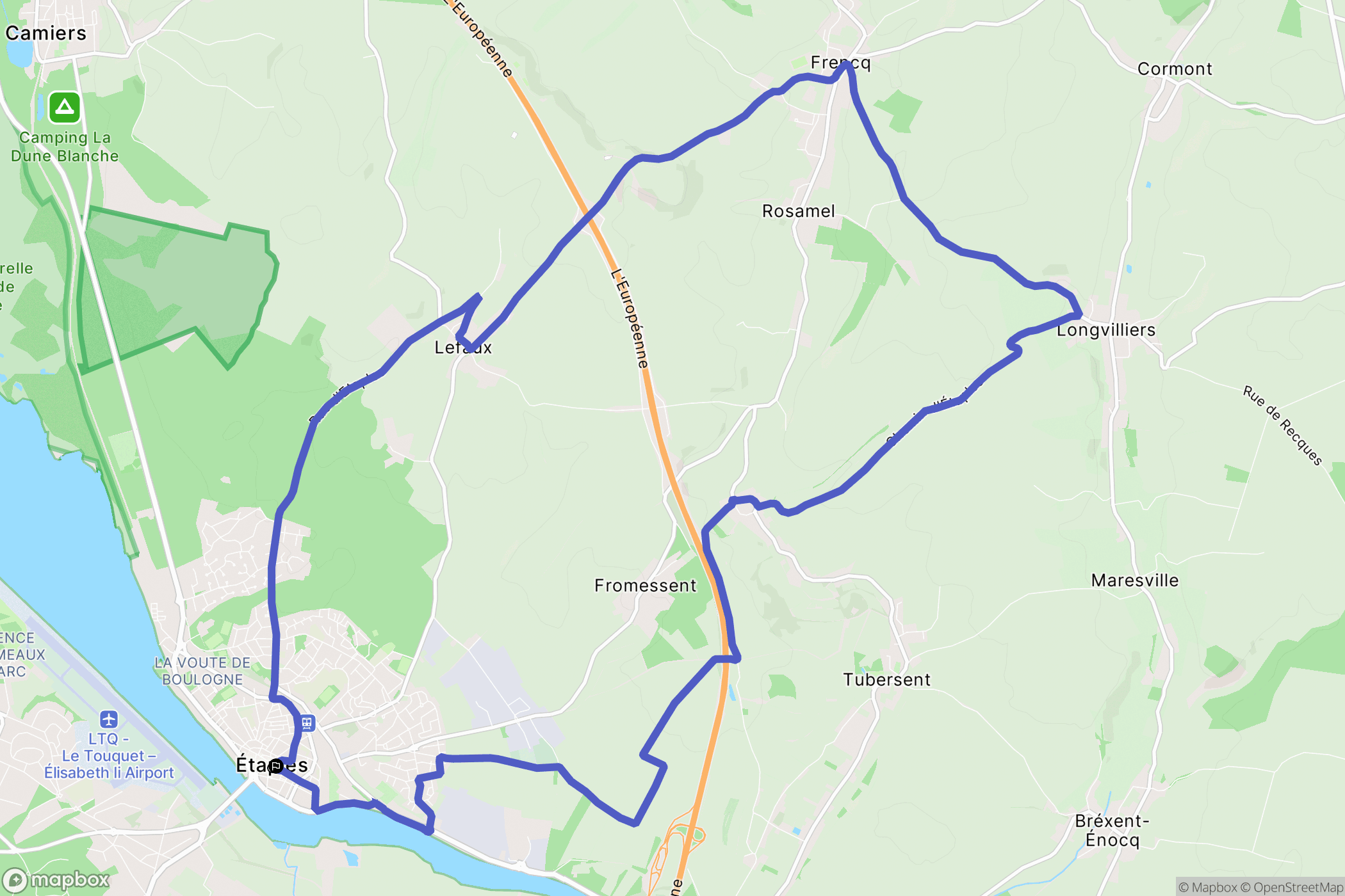 Étaples : carte du parcours de randonnée - France