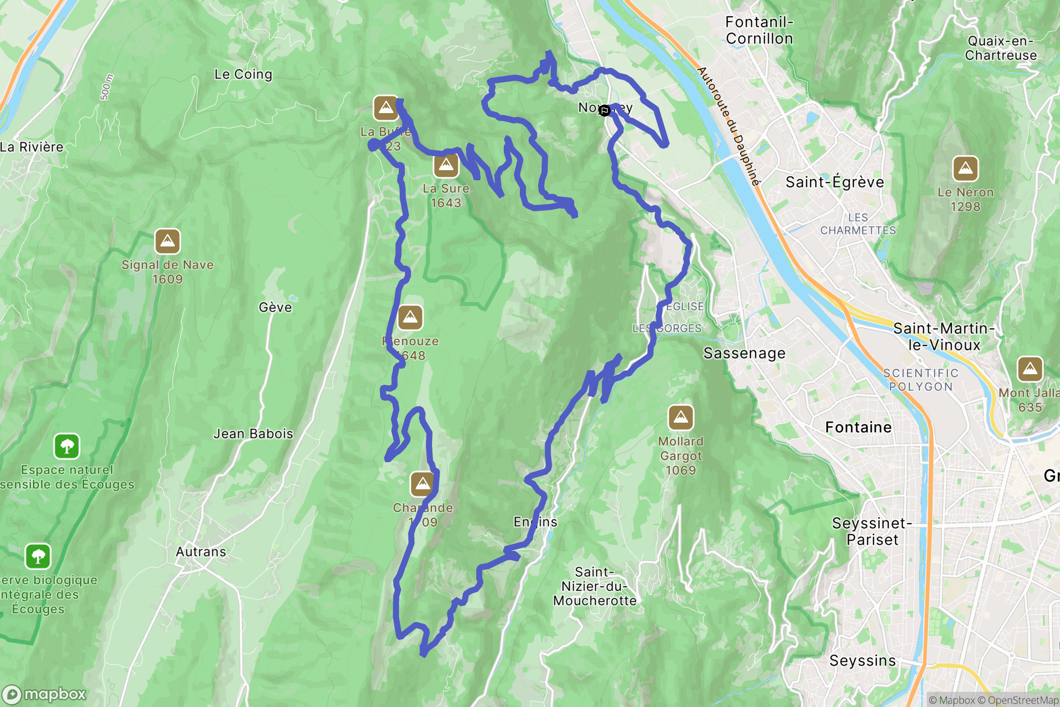 Noyarey : carte du parcours de randonnée - France