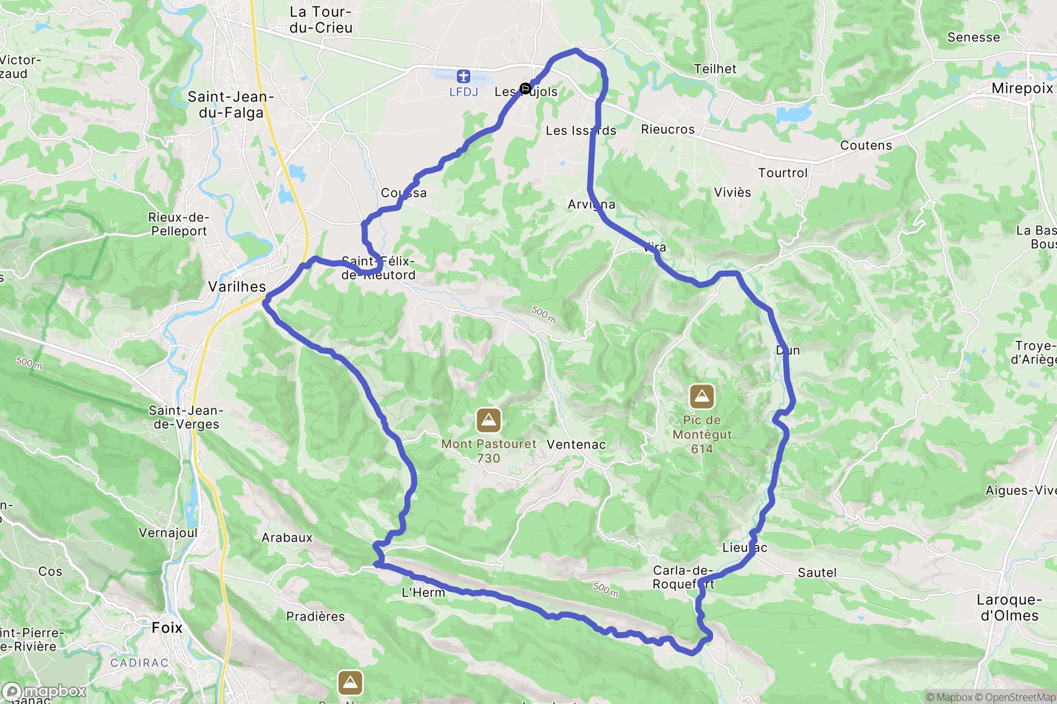 Les Pujols : carte du parcours de randonnée - France