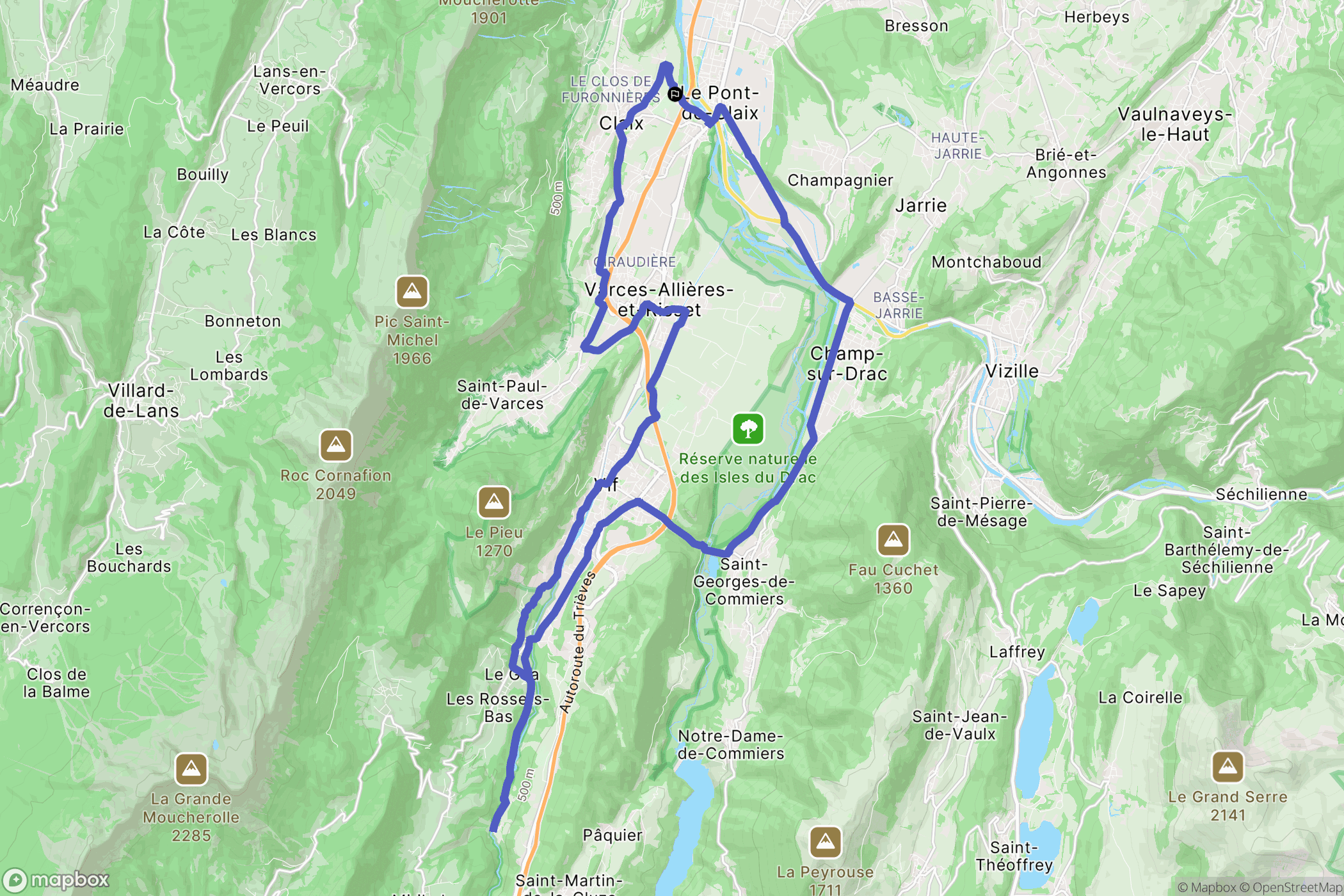 Claix : carte du parcours de randonnée - France