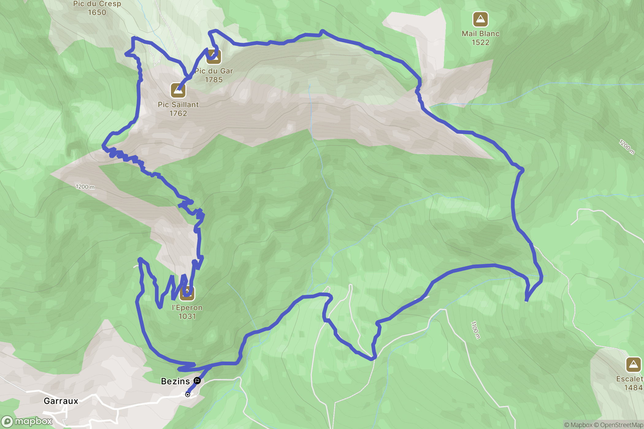 Bezins-Garraux : carte du parcours de randonnée - France