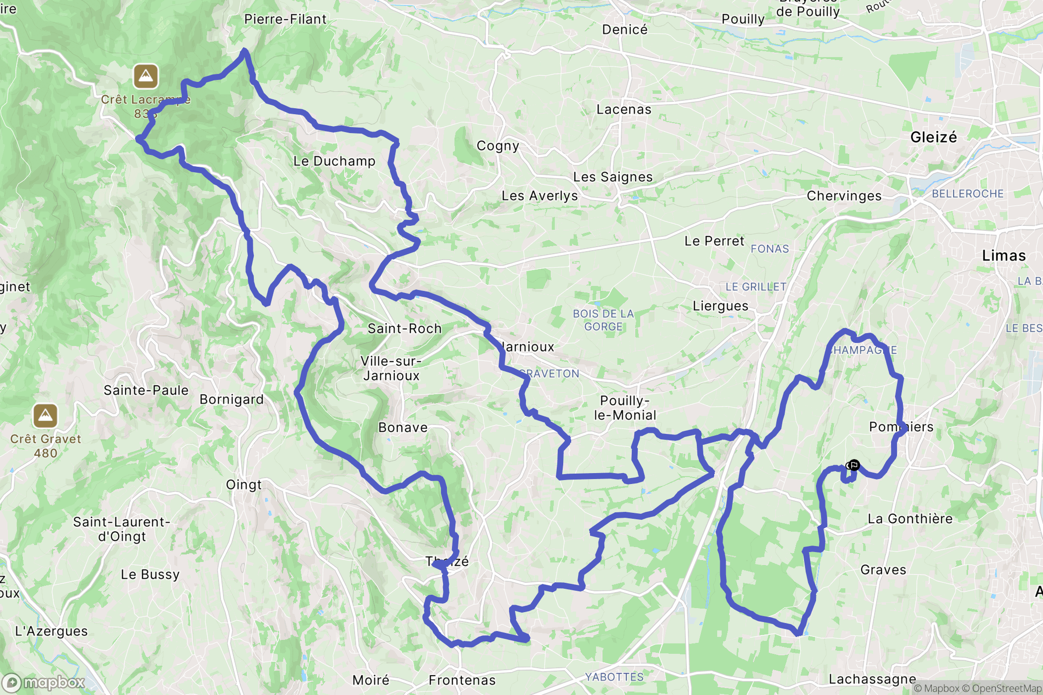 Pommiers : carte du parcours de randonnée - France