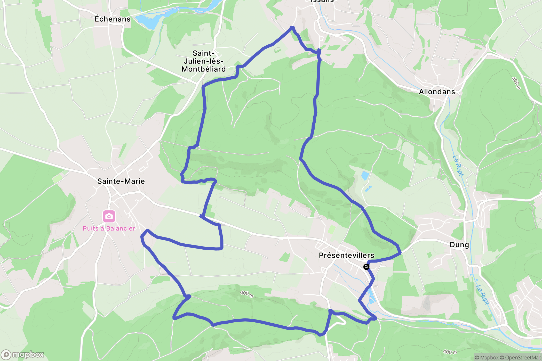 Présentevillers : carte du parcours de randonnée - France