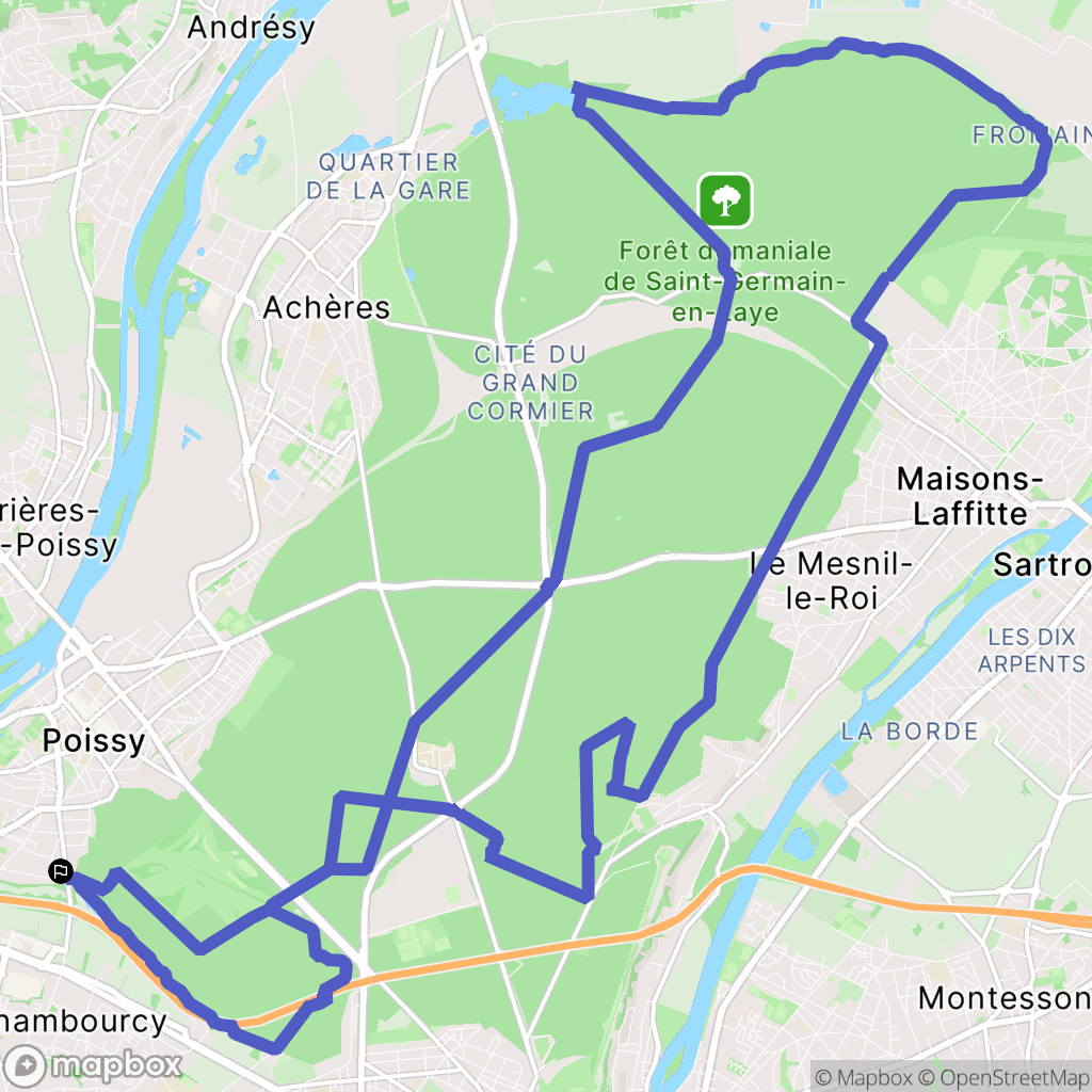 Poissy : carte du parcours de randonnée - France