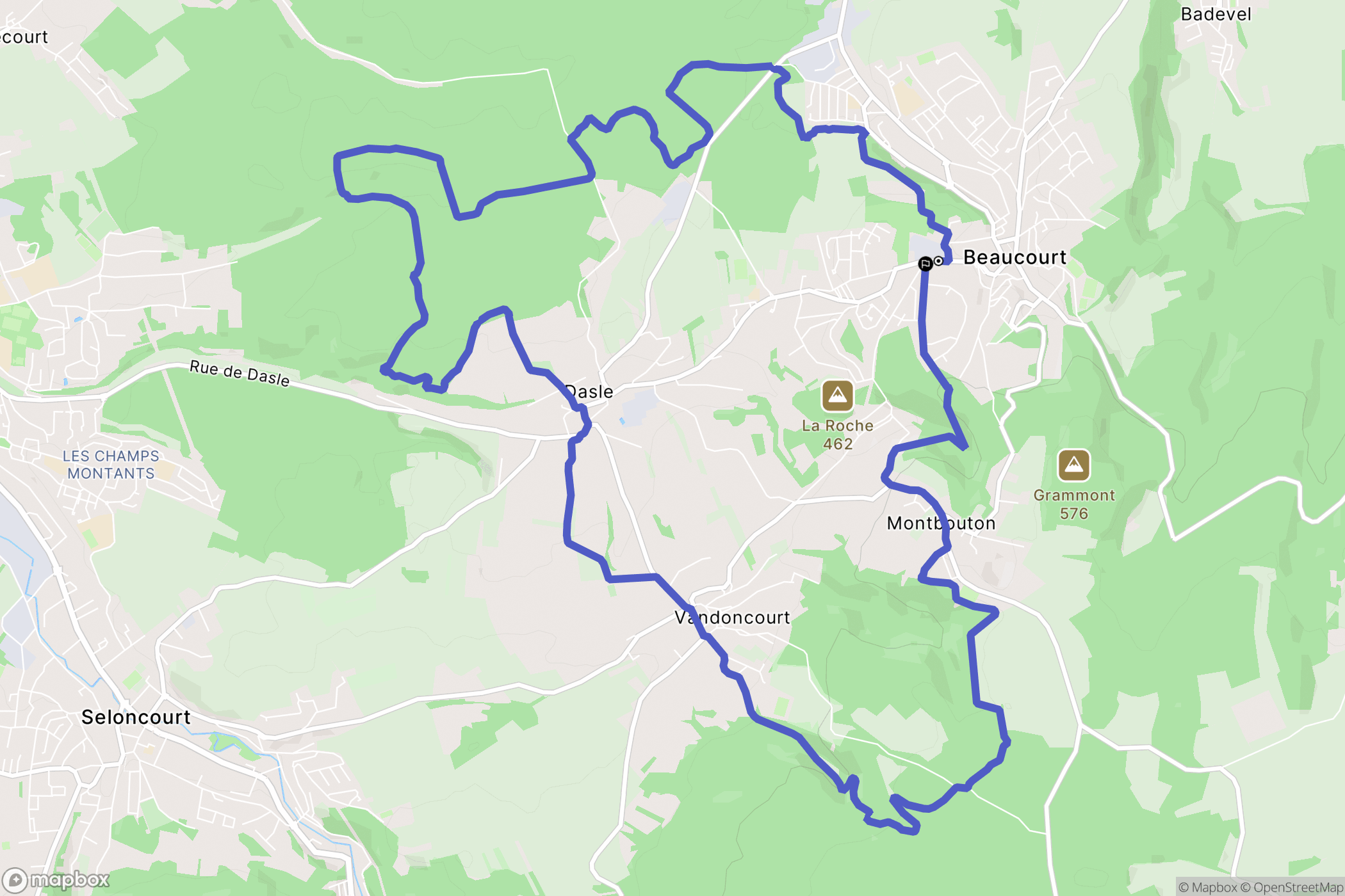 Beaucourt : carte du parcours de randonnée - France
