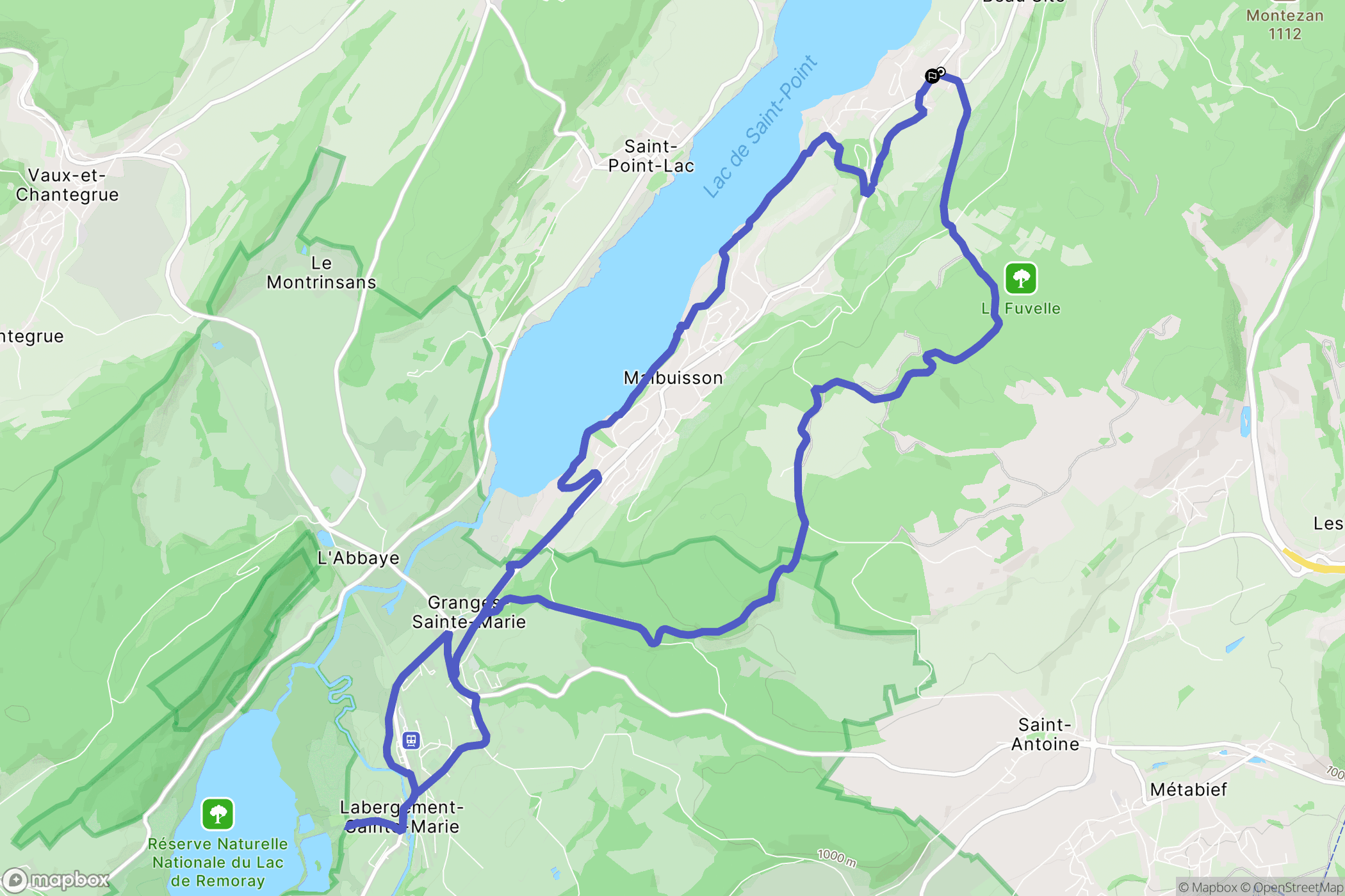 Montperreux : carte du parcours de randonnée - France