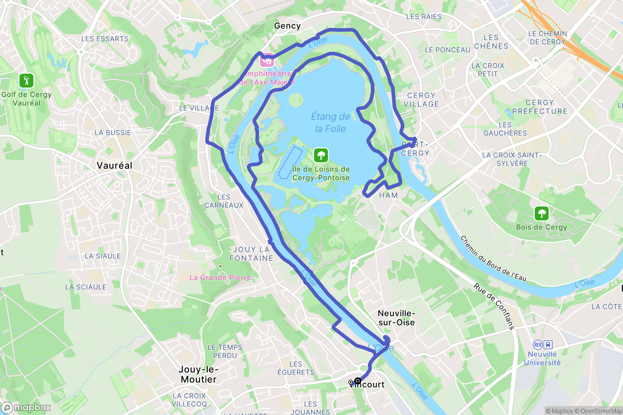 Jouy-le-Moutier : carte du parcours de randonnée - France
